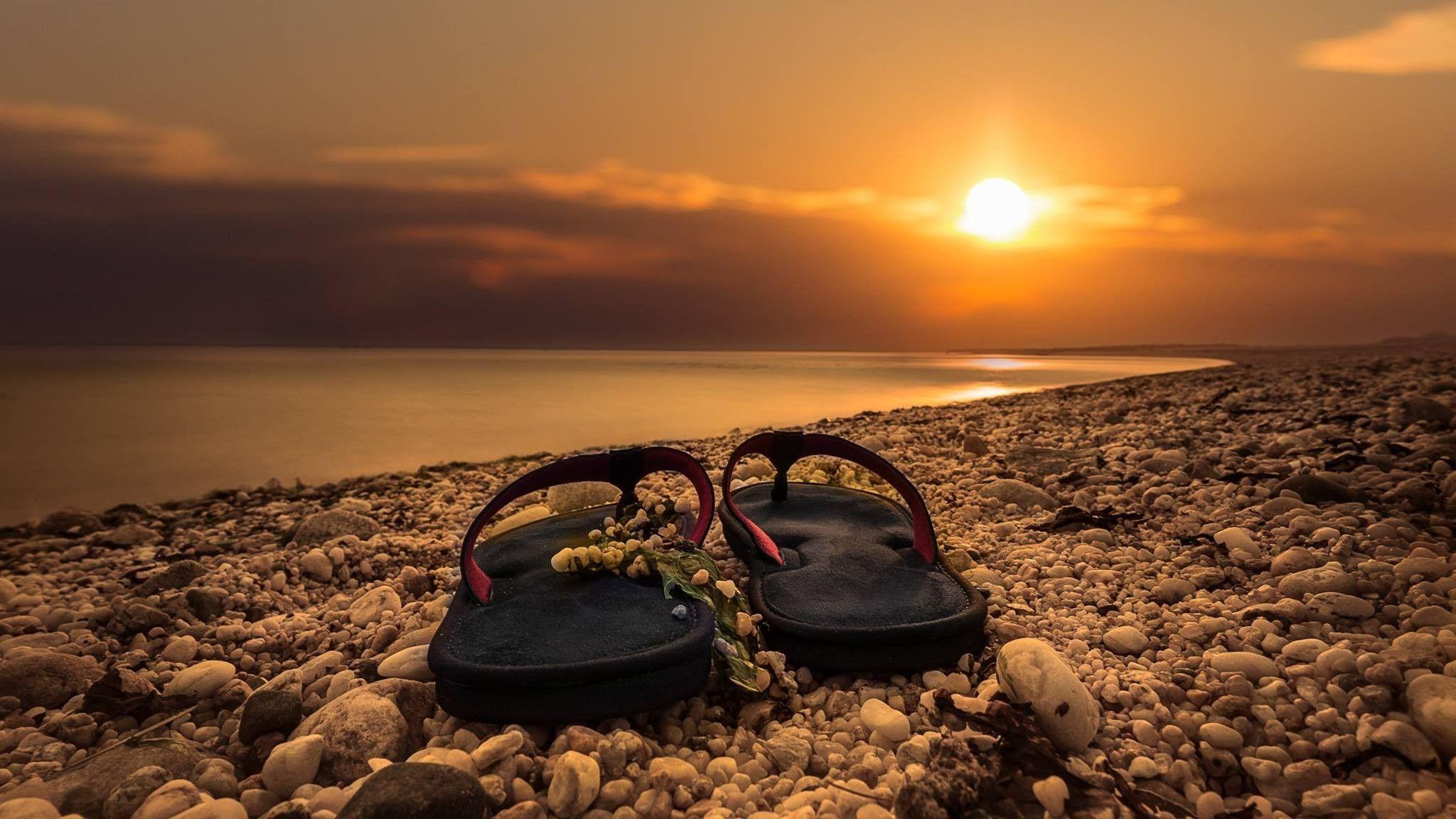 2048x1152 Flip Flop On Beach Background HD Wallpaper