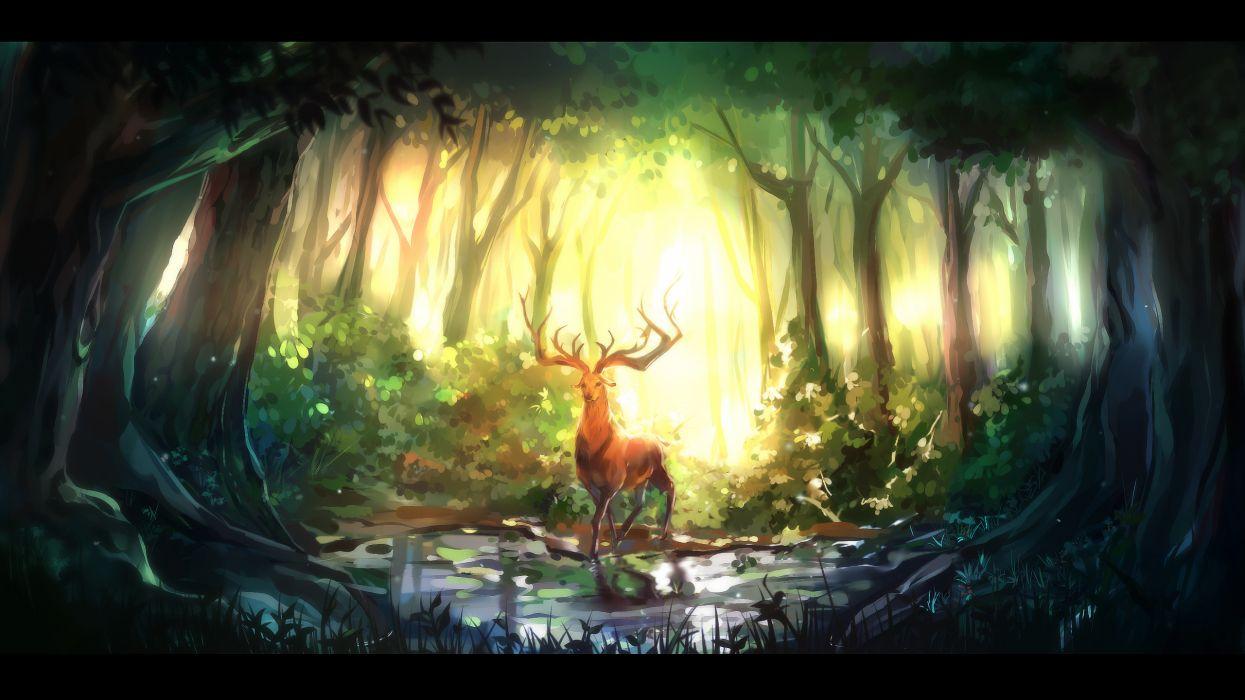 1245x700 Original deer forest trees sunlight mood fantasy wallpaperx1440