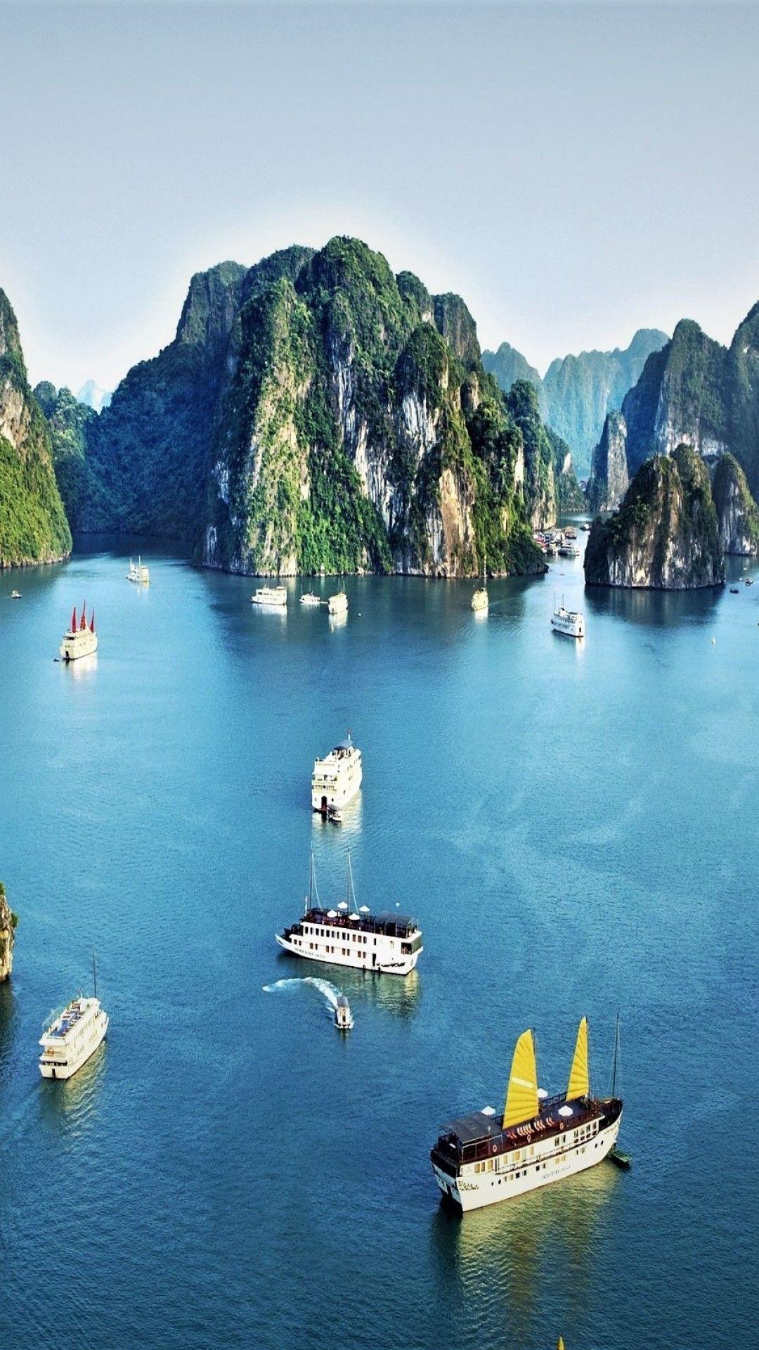 1080x1920 Download 1080x1920 Ships, Vietnam, Ocean, Ha Long Bay, Rocks Wallpaper for iPhone iPhone 7 Plus, iPhone 6+, Sony Xperia Z, HTC One
