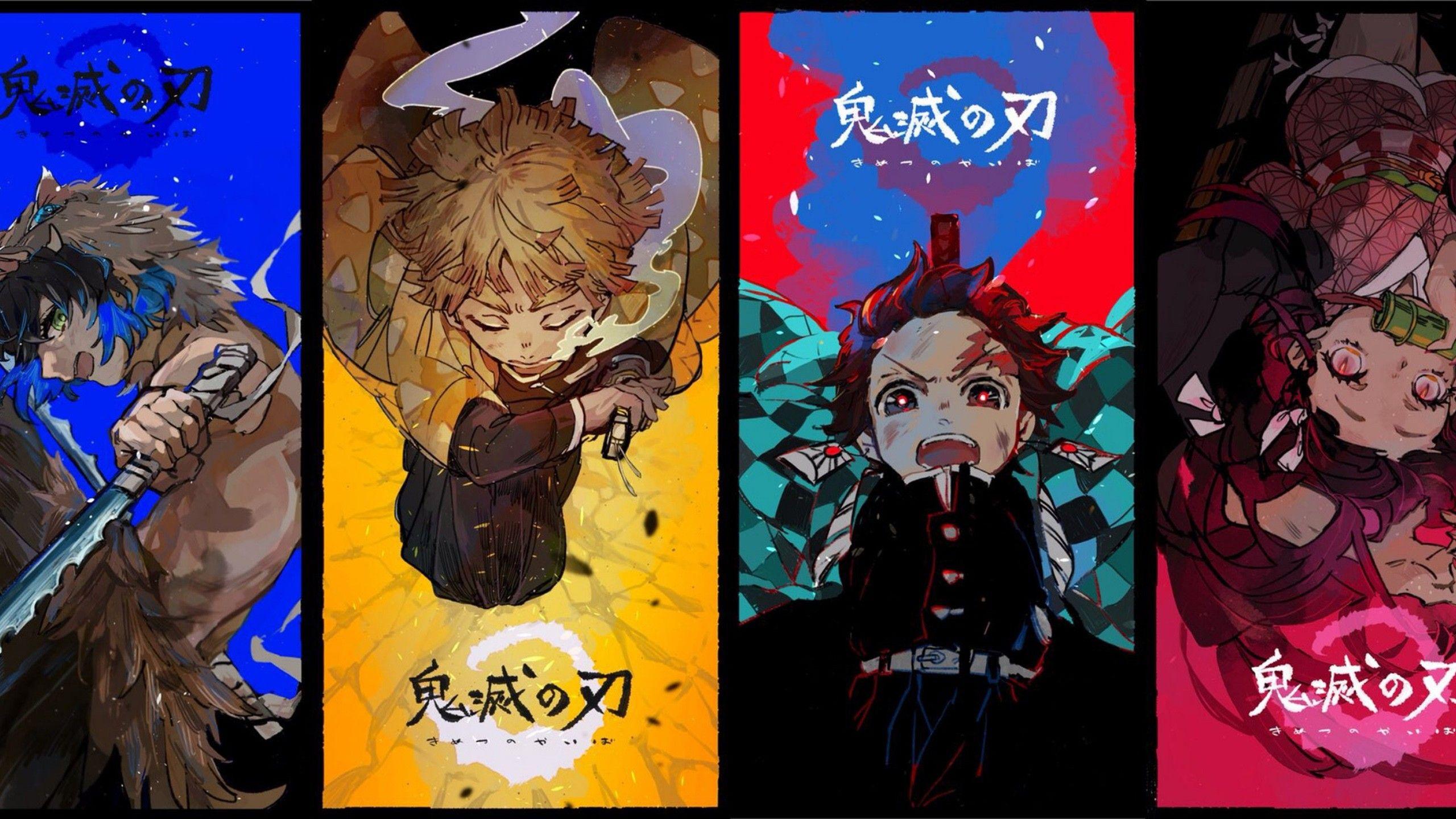 2560x1440 Demon Slayer Inosuke Hashibira Nezuko Kamado Tanjirou Kamado Zenitsu Agatsuma HD Anime Wallpaper