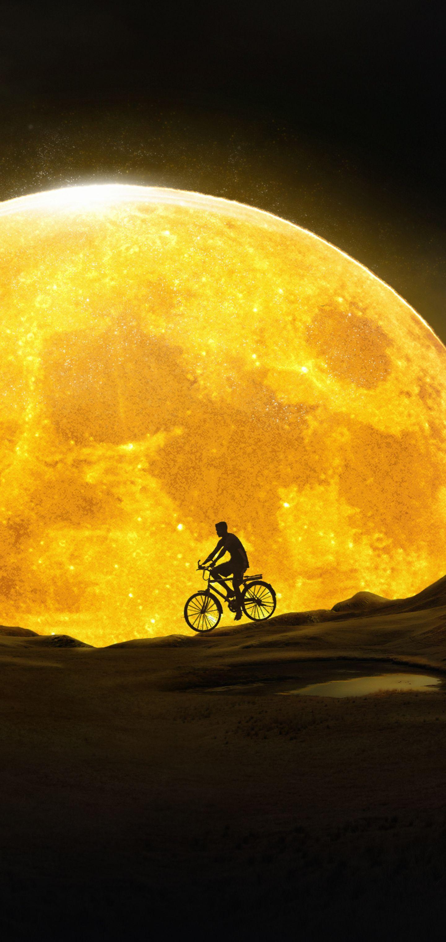 1440x3040 Cycling Near Yellow Moon 1440x3040 Resolution Wallpaper, HD Artist 4K Wallpaper, Image, Photo and Background