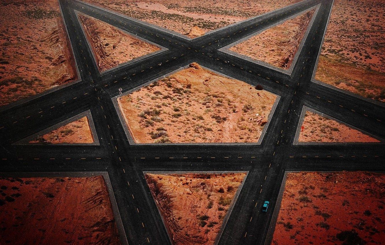 1332x850 Wallpaper car, cinema, wallpaper, fantasy, road, devil, desert, science fiction, rocks, street, sand, symbol, movie, film, plates, asphalt image for desktop, section фильмы