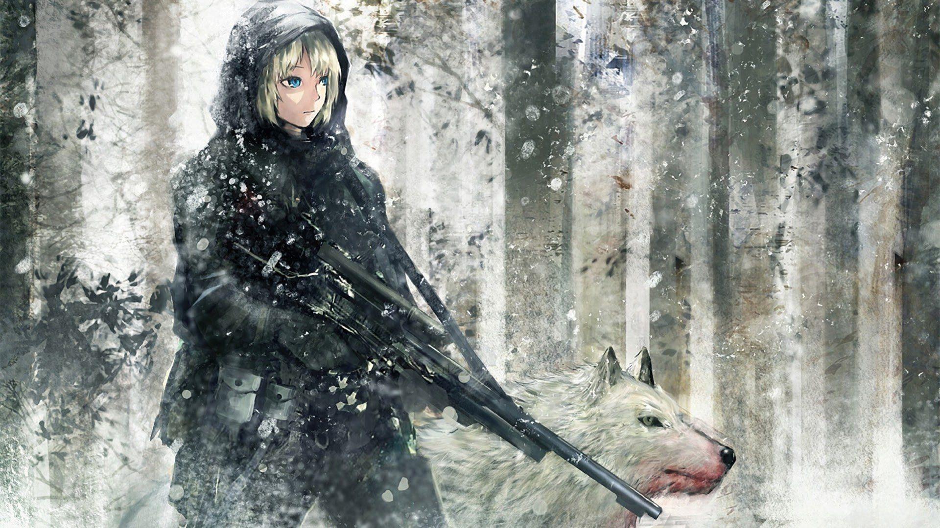 1920x1080 Free download anime soldier girl rifle white wolf HD wallpaper [1920x1080] for your Desktop, Mobile & Tablet. Explore Wolf Girl Wallpaper. Indian and Wolf Wallpaper Image, Anime Wolf Girl Wallpaper