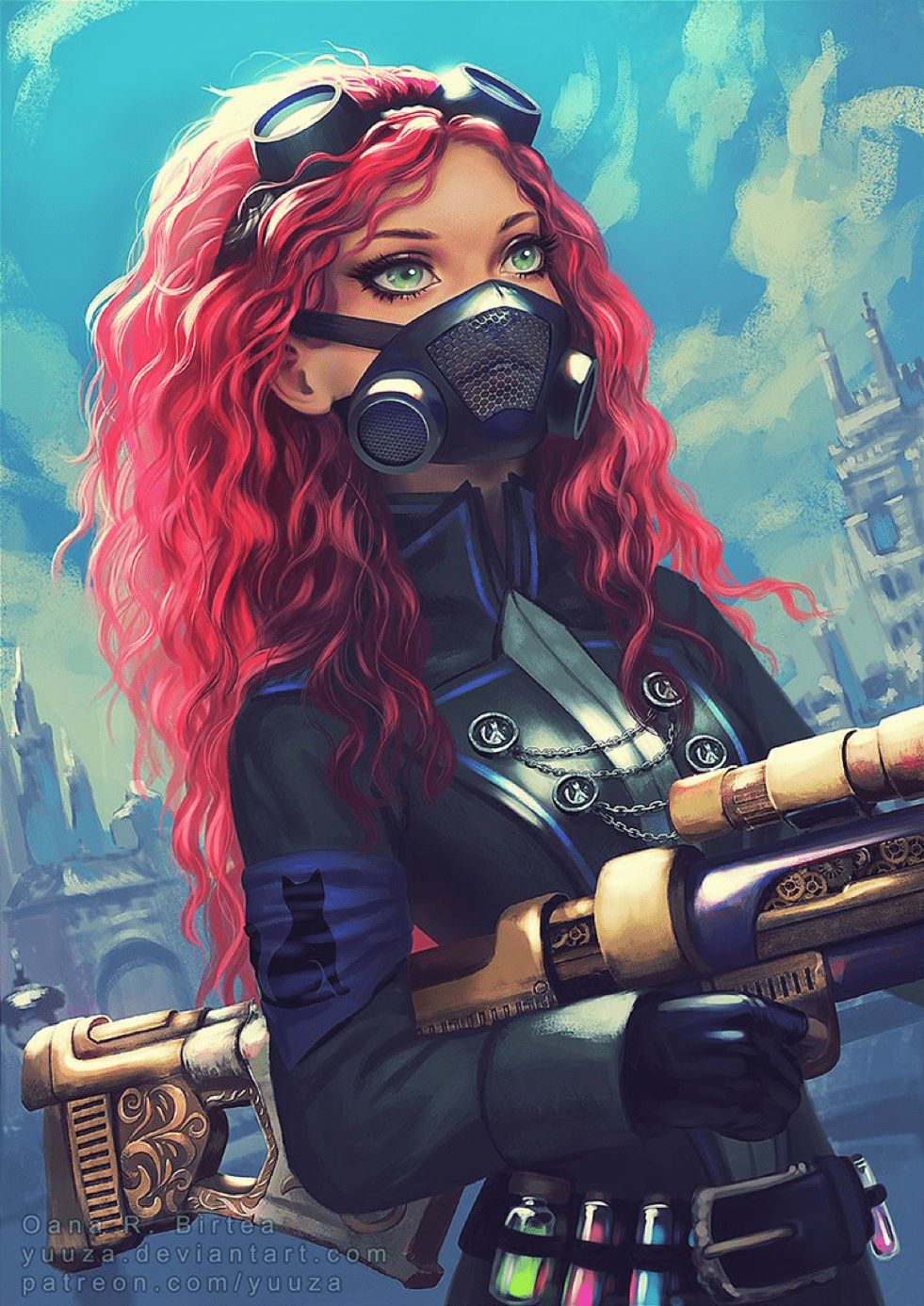 981x1386 Steam Punk Red Head Girl. Digital art girl, Girls cartoon art, Art girl