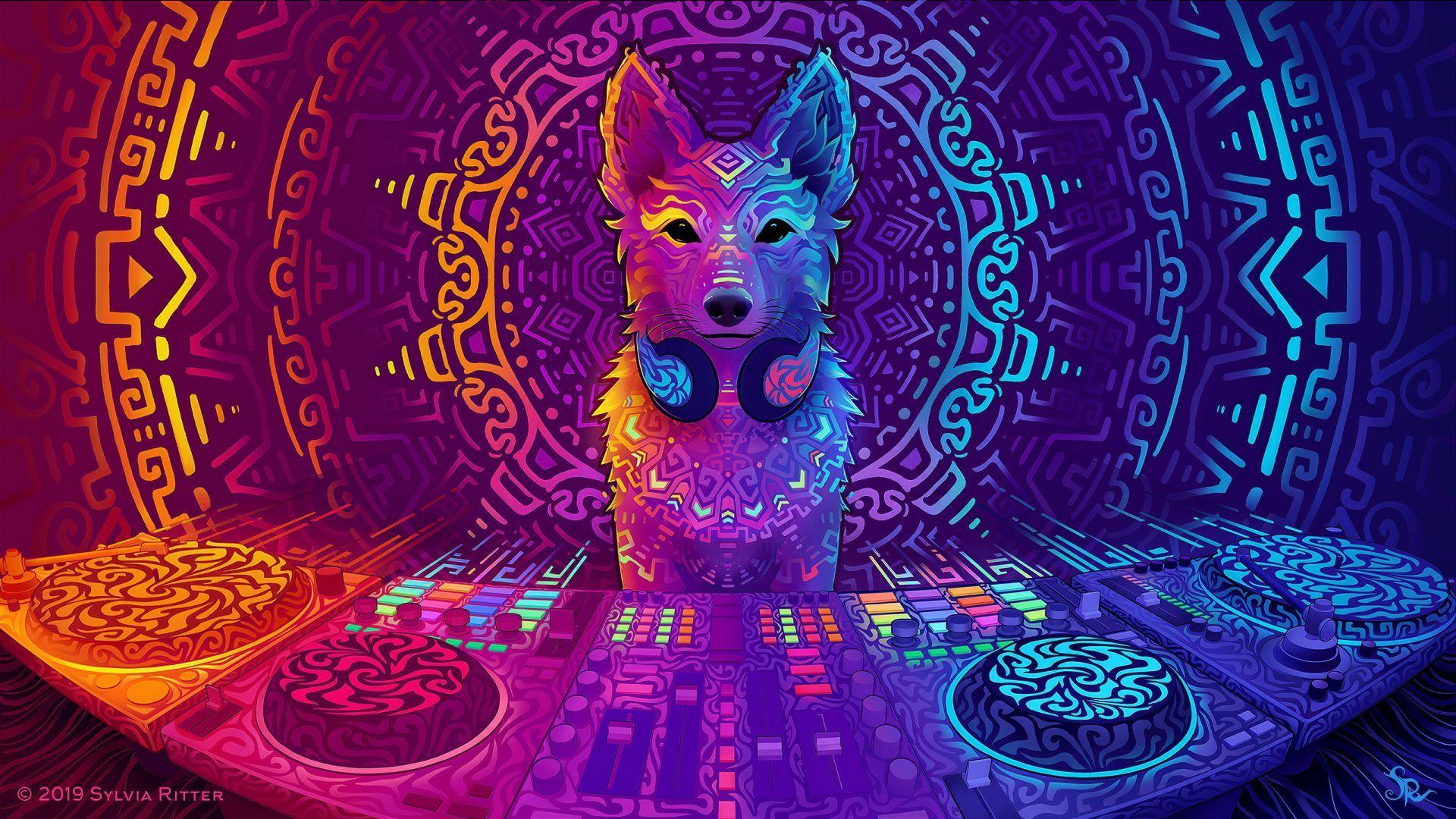 1920x1080 Desktop wallpaper wolf, disco jockey, music, art, HD image, picture, background, 128b37