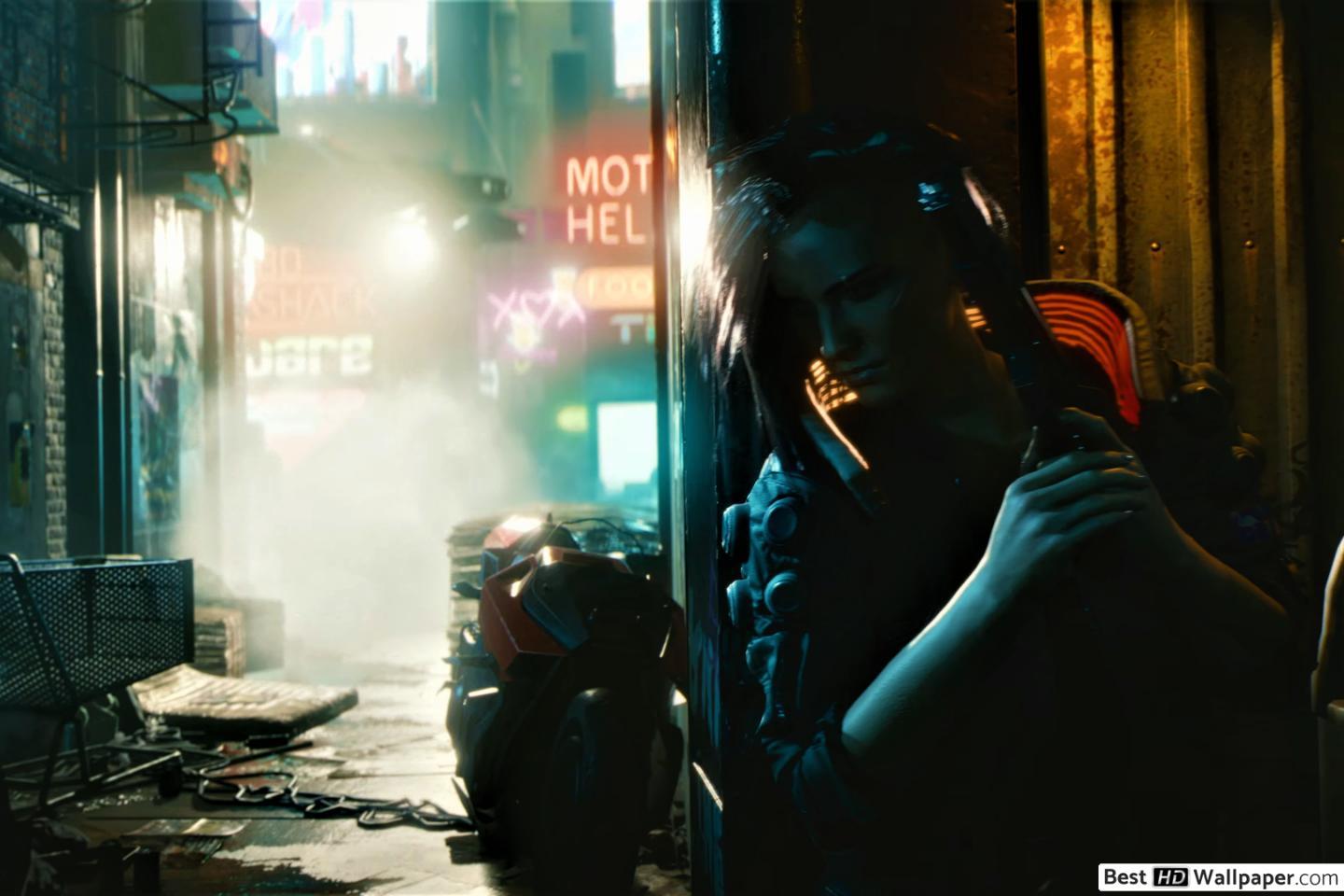 1440x960 Cyberpunk 2077 in a dark alley HD wallpaper download