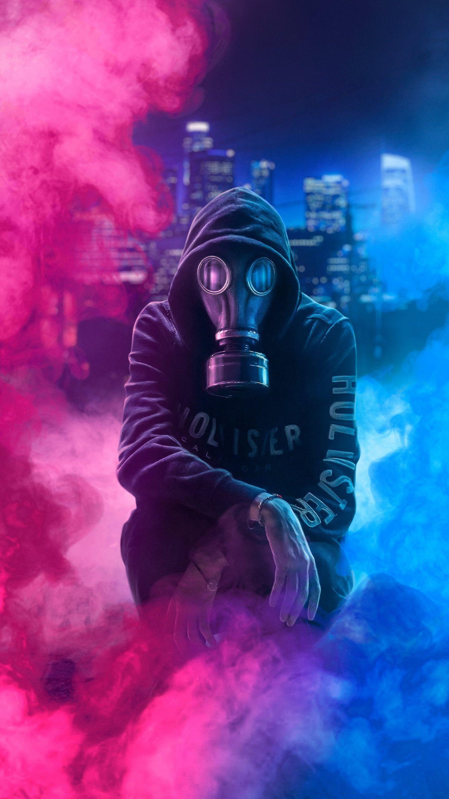 1440x2560 Neon Danger Mask Wallpaper