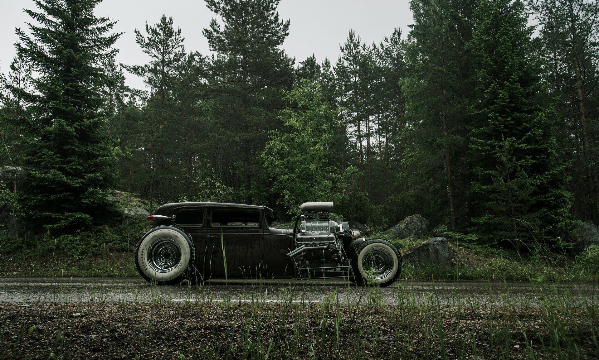 1920x1155 chevrolet chevy hot rod rat rod v6 540ci on the side shoulder wet
