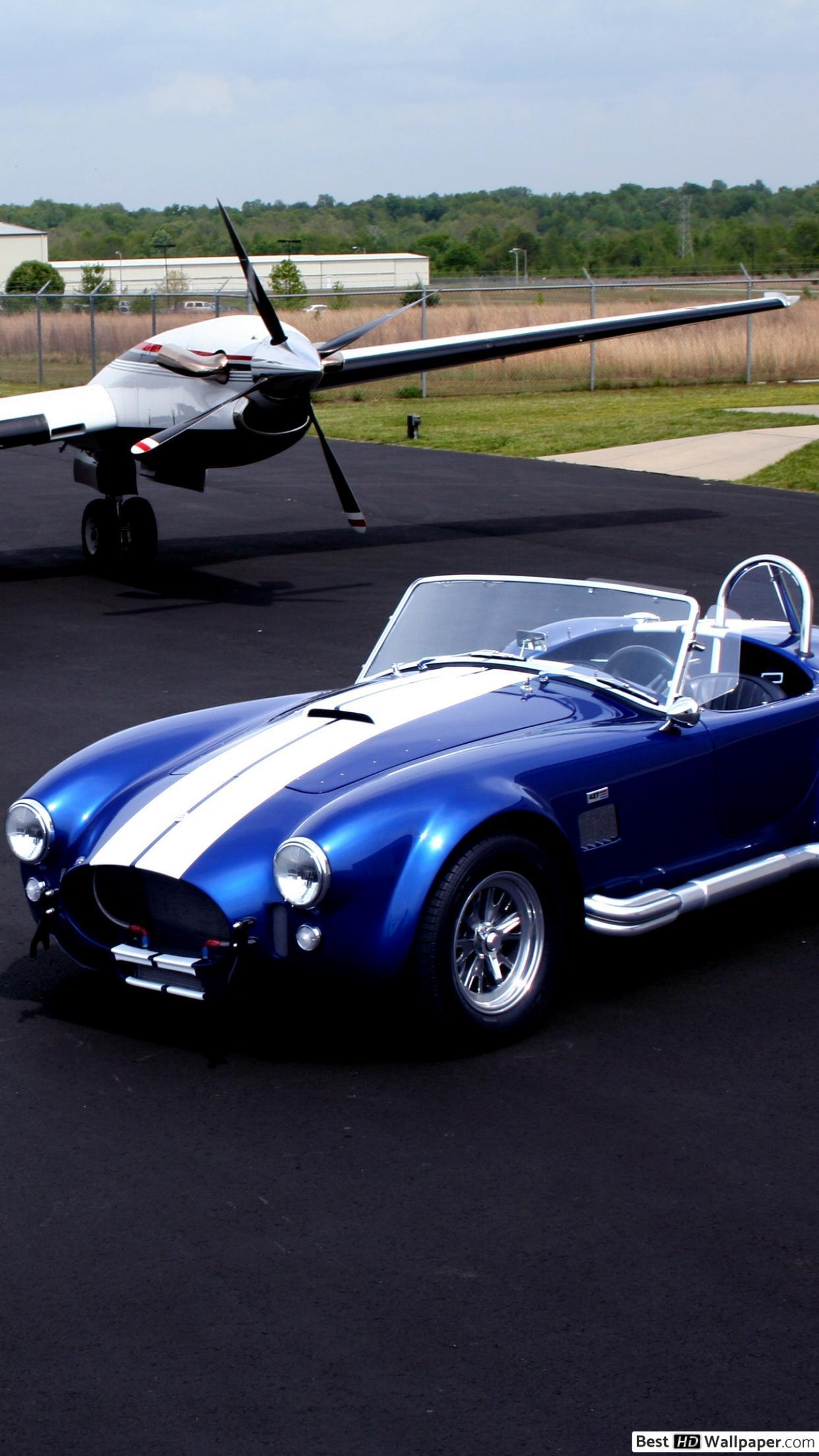 1242x2208 Blue and white convertible Shelby Cobra HD wallpaper download