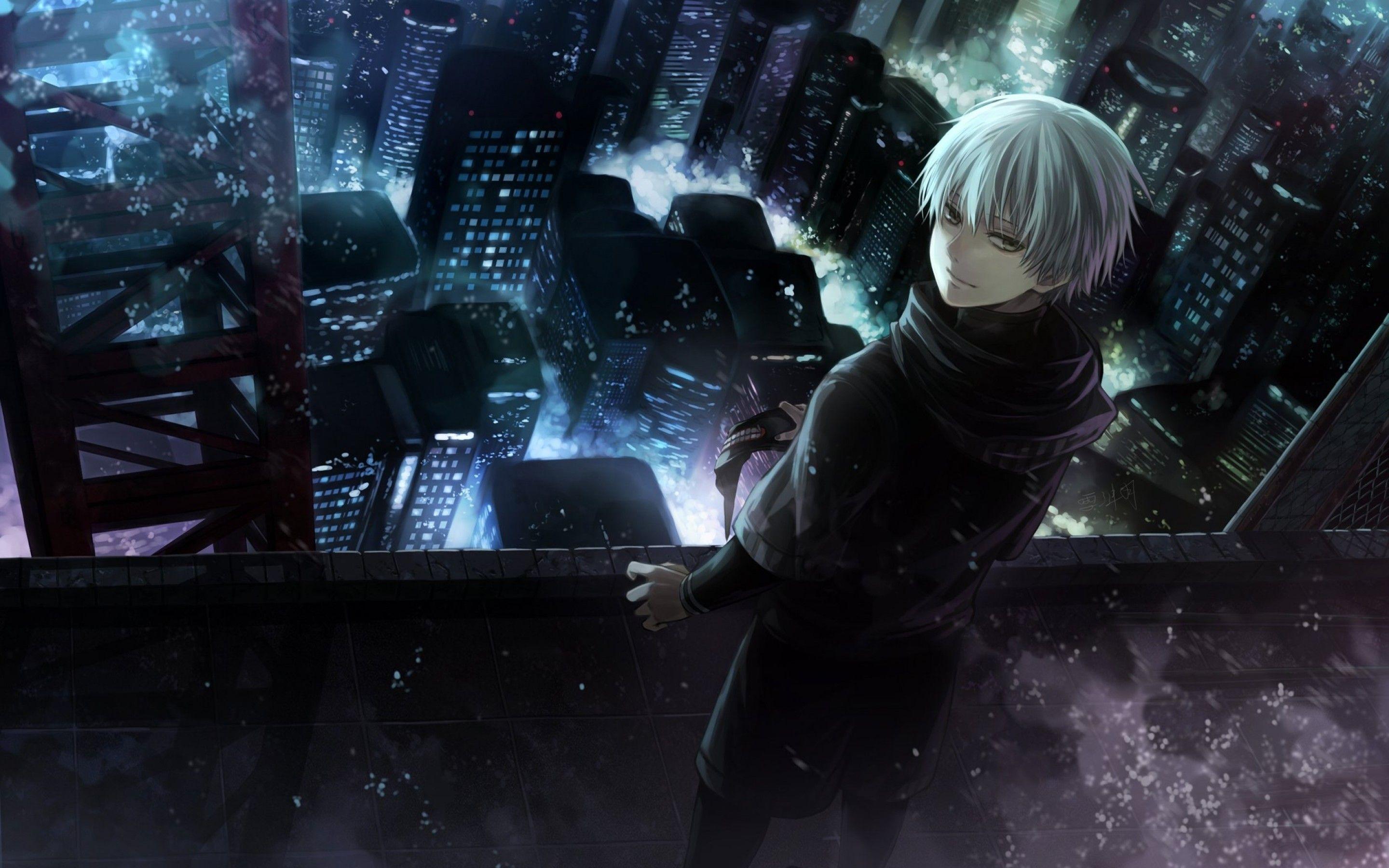 2880x1800 Download 2880x1800 Sasaki Haise, Kaneki Ken, Rooftop, Buildings, Cityscape, Tokyo Ghoul Wallpaper for MacBook Pro 15 inch
