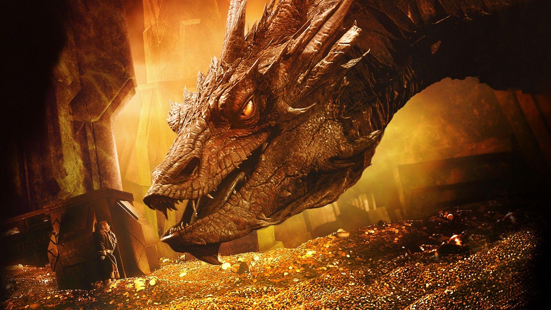 1920x1080 The Hobbit: The Desolation Of Smaug, Smaug, Bilbo Baggins, Dragon, Treasure, Gold Wallpaper HD / Desktop and Mobile Background