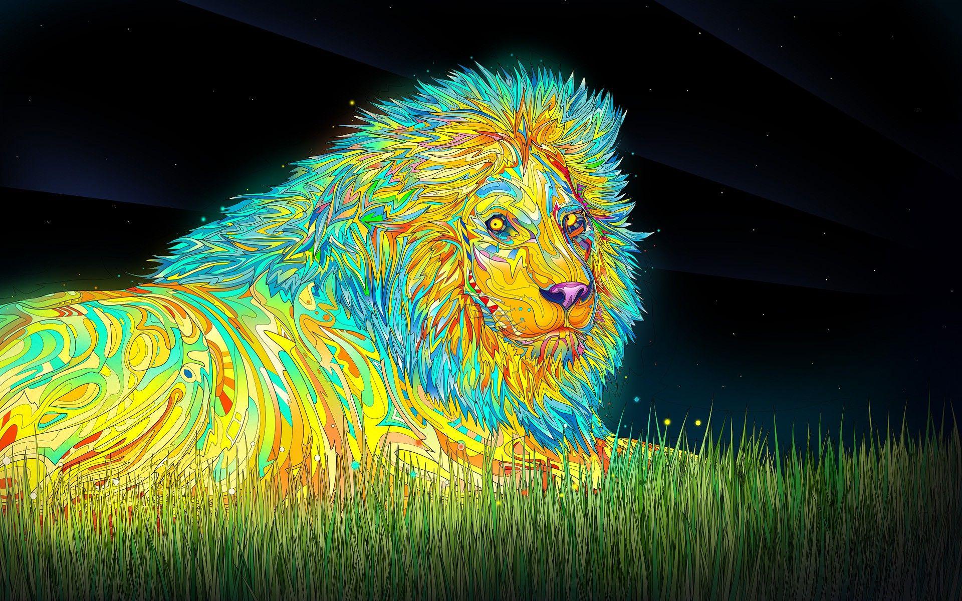1920x1200 psychedelic, Anime, Colorful, Lion, Animals, Digital Art, Matei Apostolescu Wallpaper HD / Desktop and Mobile Background