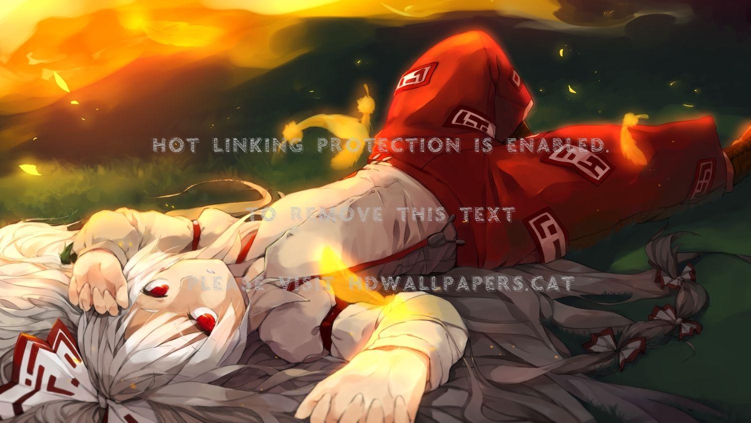 1500x844 fujiwara no mokou laying long hair touhou