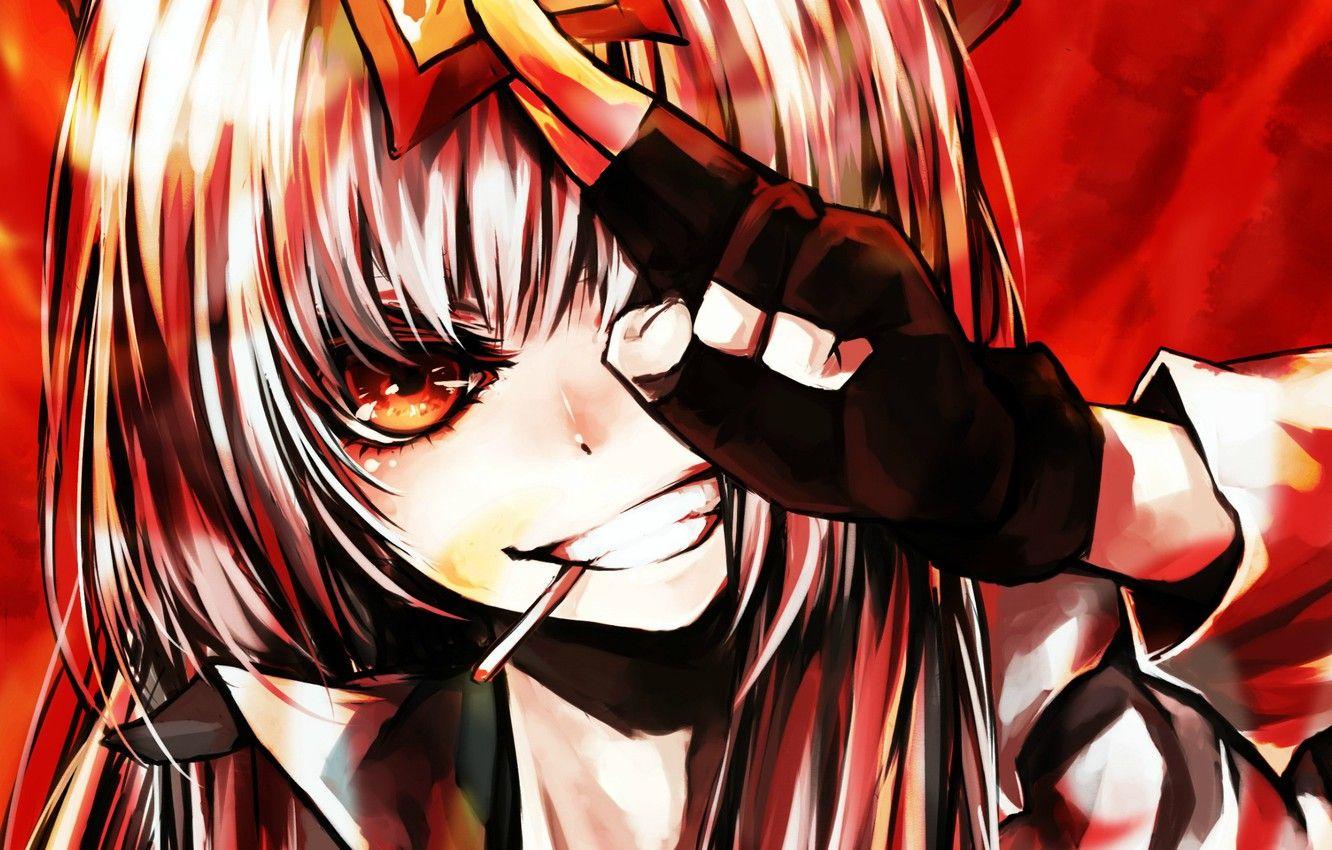 1332x850 Wallpaper face, smile, hand, cigarette, glove, touhou, Fujiwara no Mokou image for desktop, section прочее