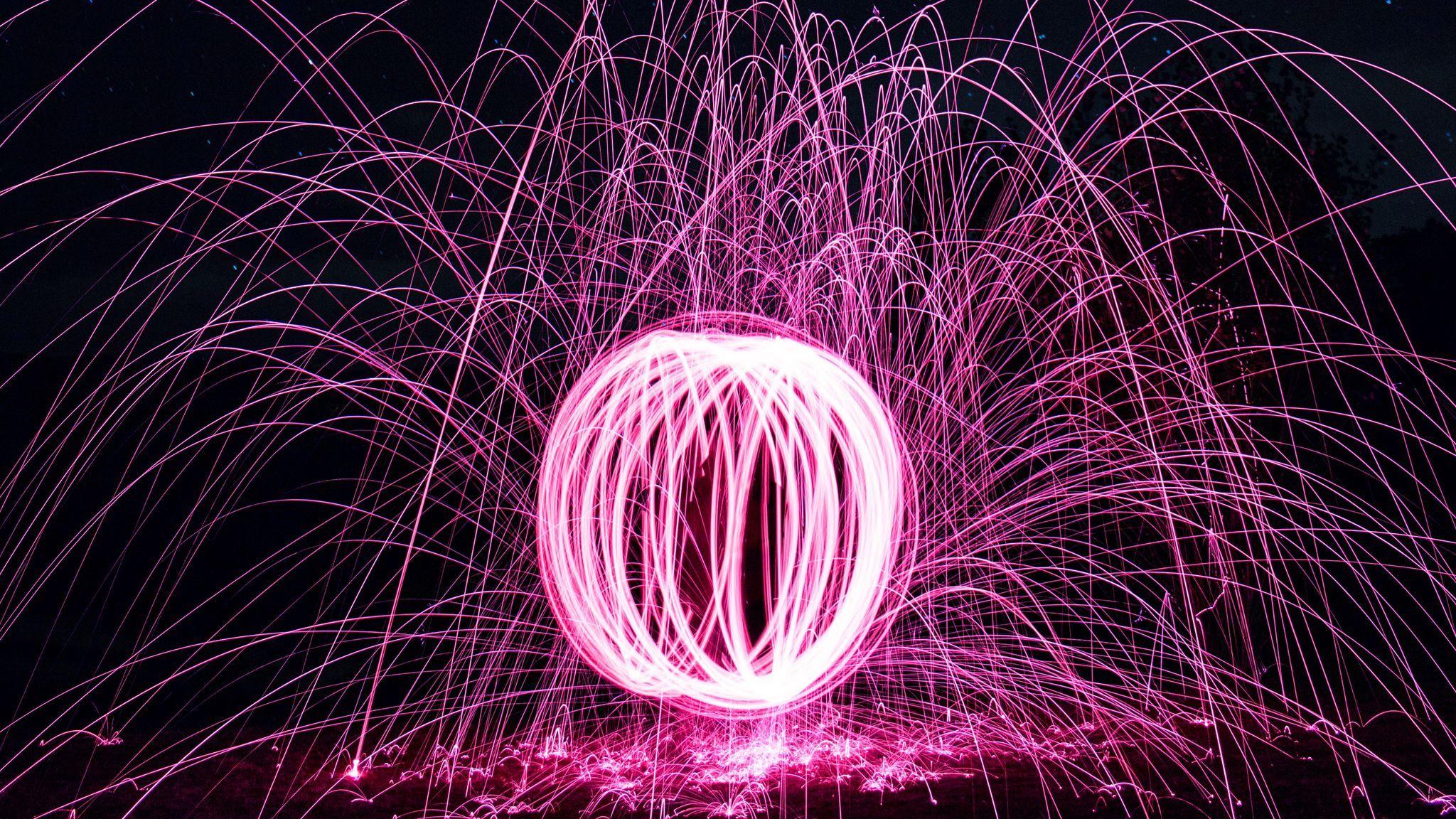 2048x1152 Download wallpaper 2048x1152 light art, ball, rays, radiance, glitter ultrawide monitor HD background
