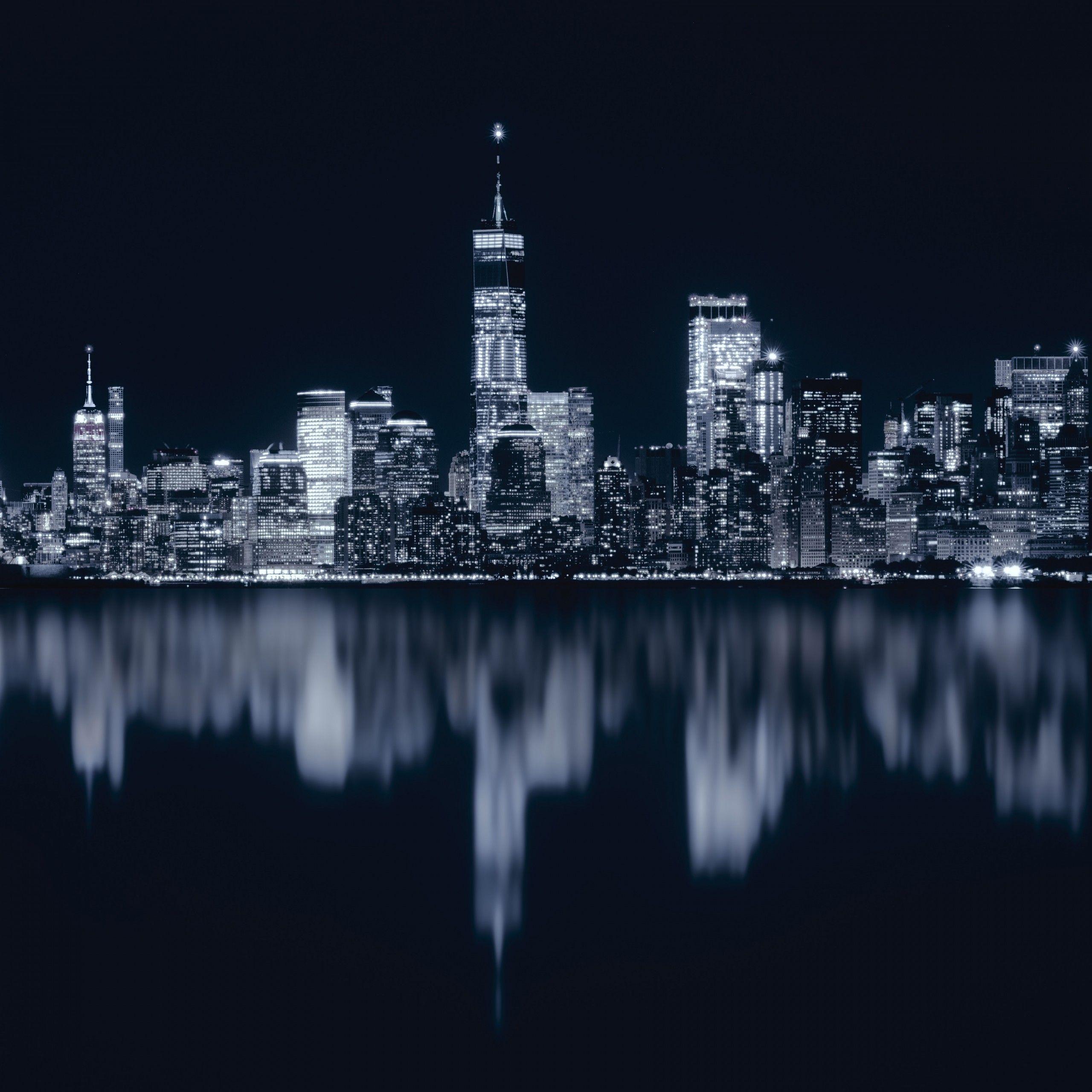 2560x2560 New York City Wallpaper 4K, Night, Cityscape, City lights