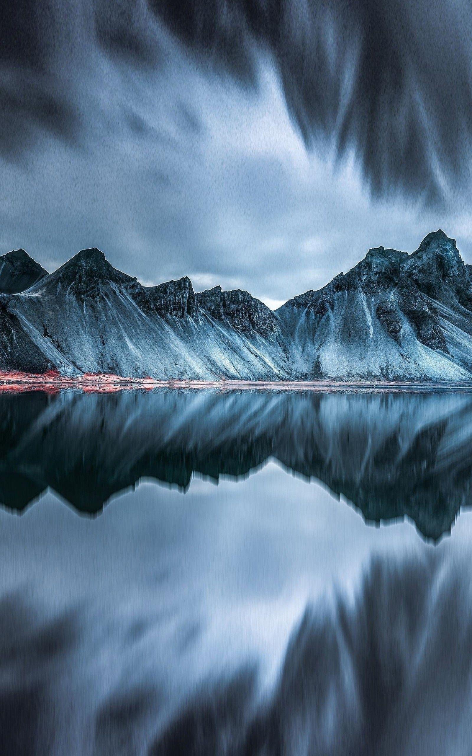 1600x2560 Iceland, Scenery, Mountain, Reflection, Gloomy, Dark