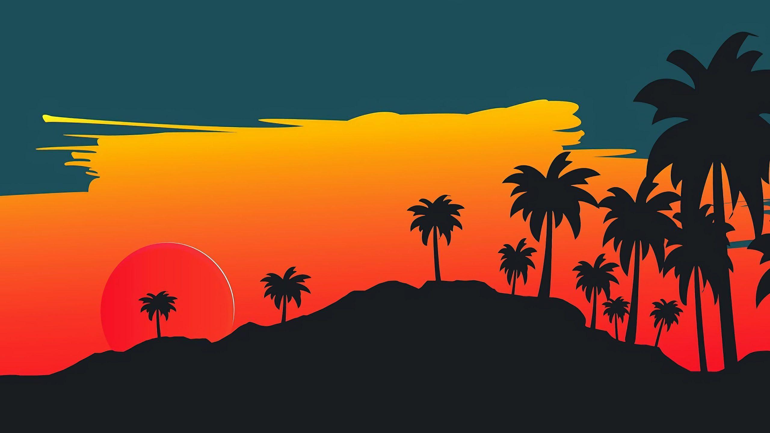 2560x1440 Vintage Wallpaper • The sun, Minimalism, Star, Style, Palm trees, Background, Illustration, wallpaper • Wallpaper For You The Best Wallpaper For Desktop & Mobile