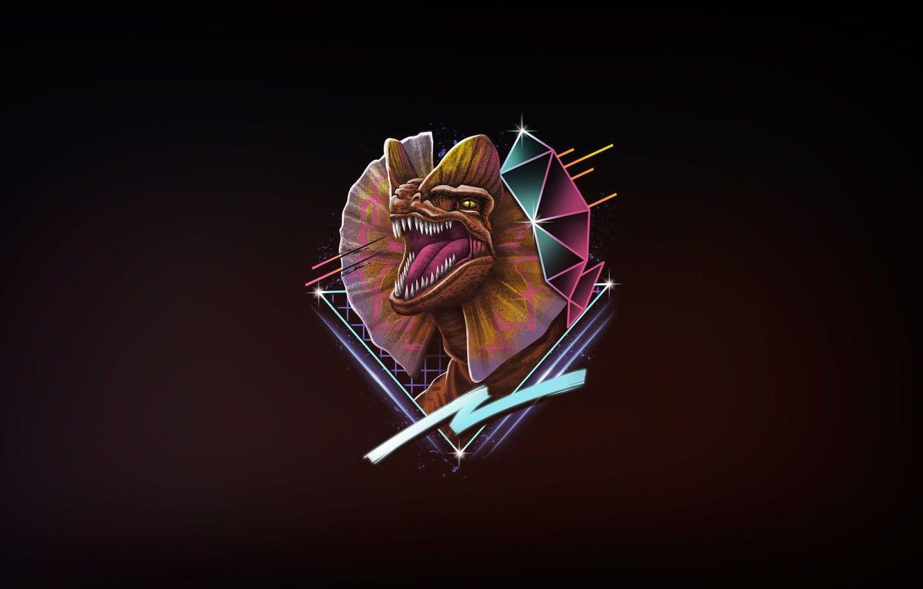 1332x850 Wallpaper Minimalism, Dinosaur, Art, 80s, 80's, Synth, Retrowave, Synthwave, New Retro Wave, Futuresynth, Sintav, Retrouve, Outrun, Vincenttrinidad, By Vincenttrinidad, Dilophosaurus image for desktop, section минимализм