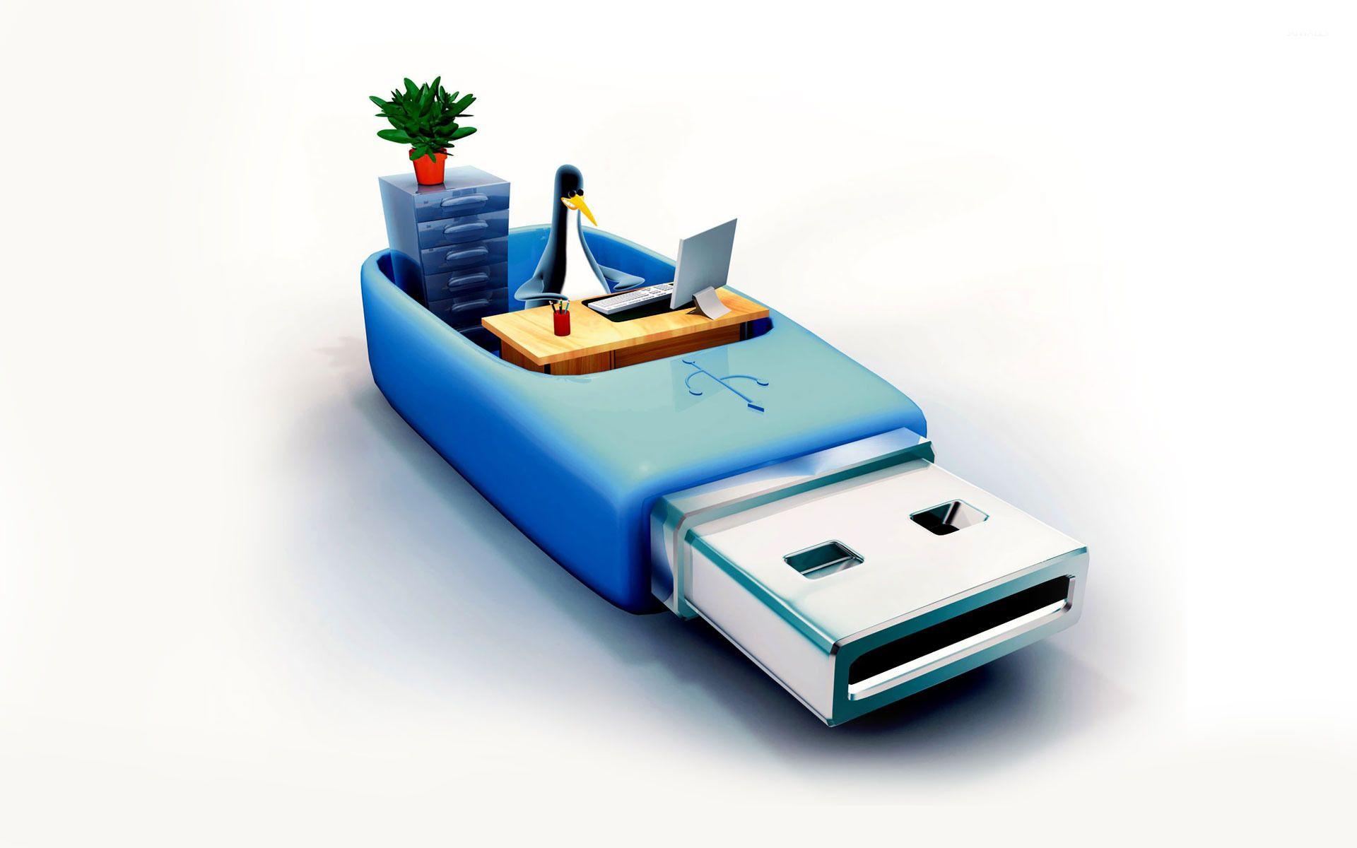 1920x1200 Penguin USB stick office wallpaper wallpaper