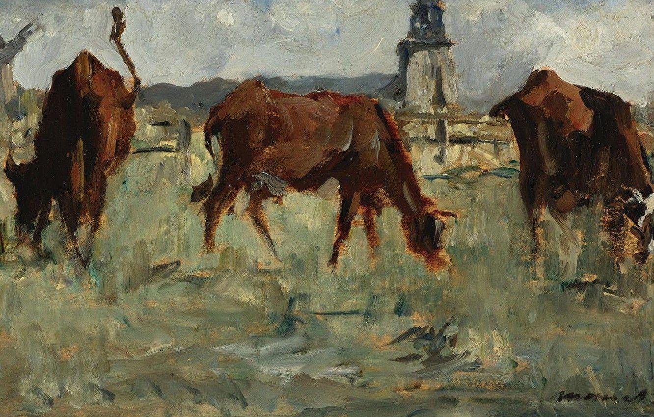 1332x850 Wallpaper animals, picture, Edouard Manet, Eduard Manet, Cows on Pasture image for desktop, section живопись