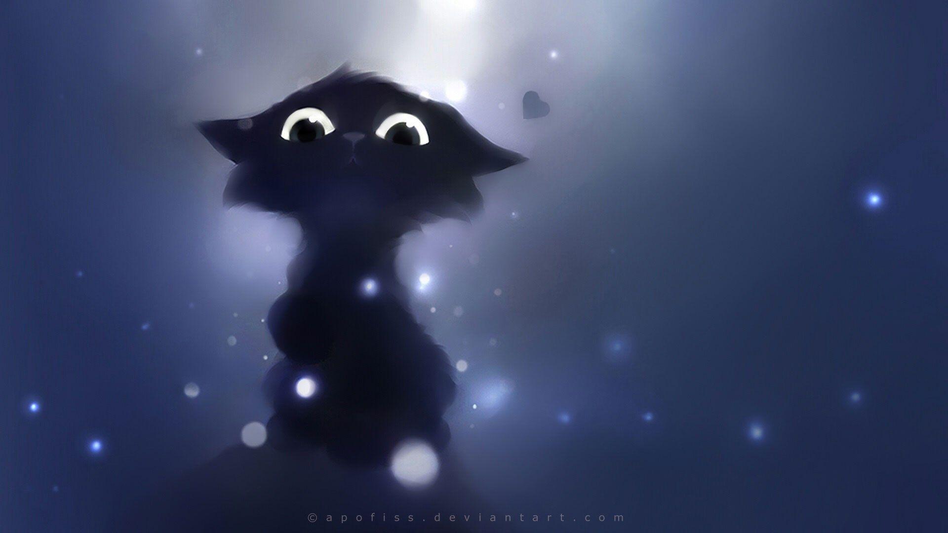 1920x1080 Black Cartoon Wallpaper Cat Art