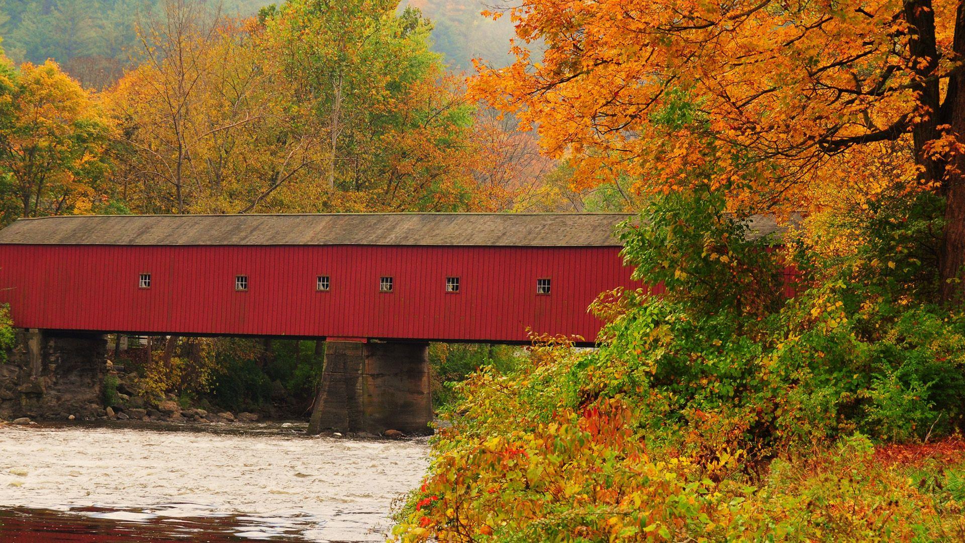 1920x1080 Autumn New England Desktop Wallpaper Bridge Wallpaper. Wallpaper Download. High Resolution Wallpaper