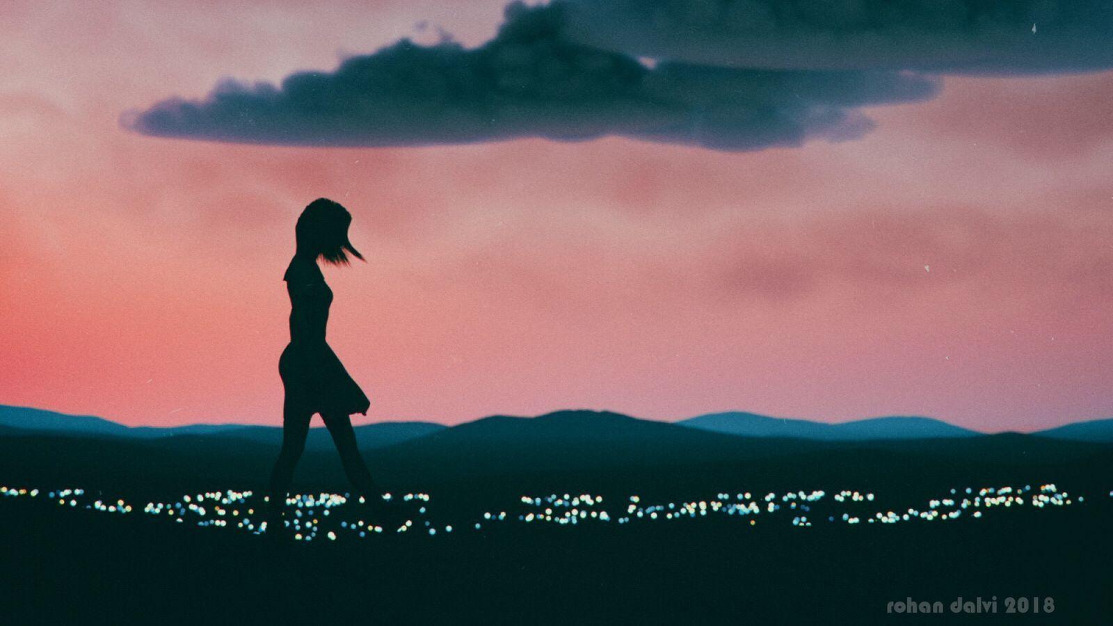 1600x900 Download wallpaper 1600x900 girl, silhouette, art, night, clouds, horizon widescreen 16:9 HD background