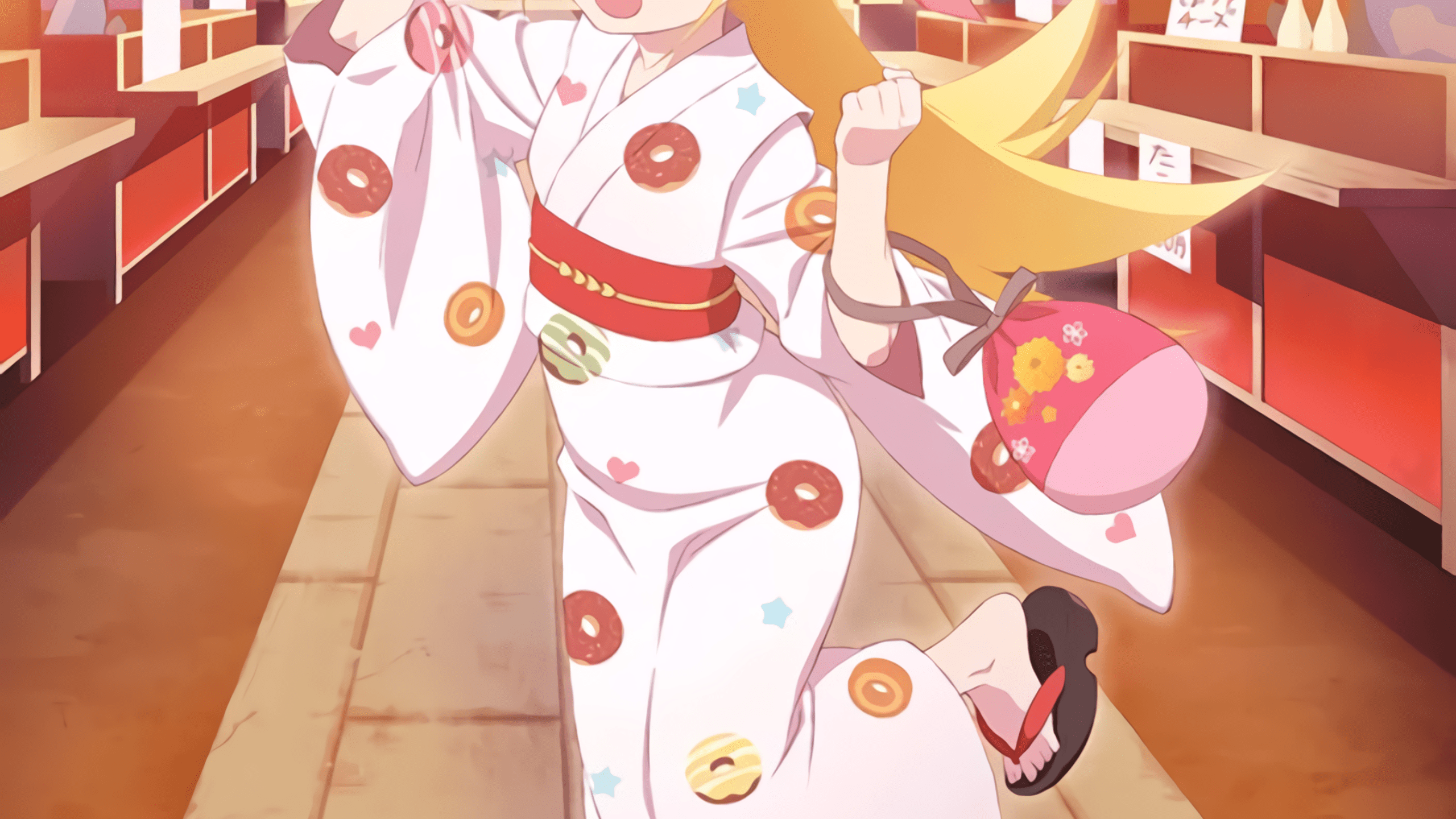 2560x1440 Download 2560x1440 Monogatari Series, Oshino Shinobu, Kimono, Festival, Blonde, Cute Wallpaper for iMac 27 inch