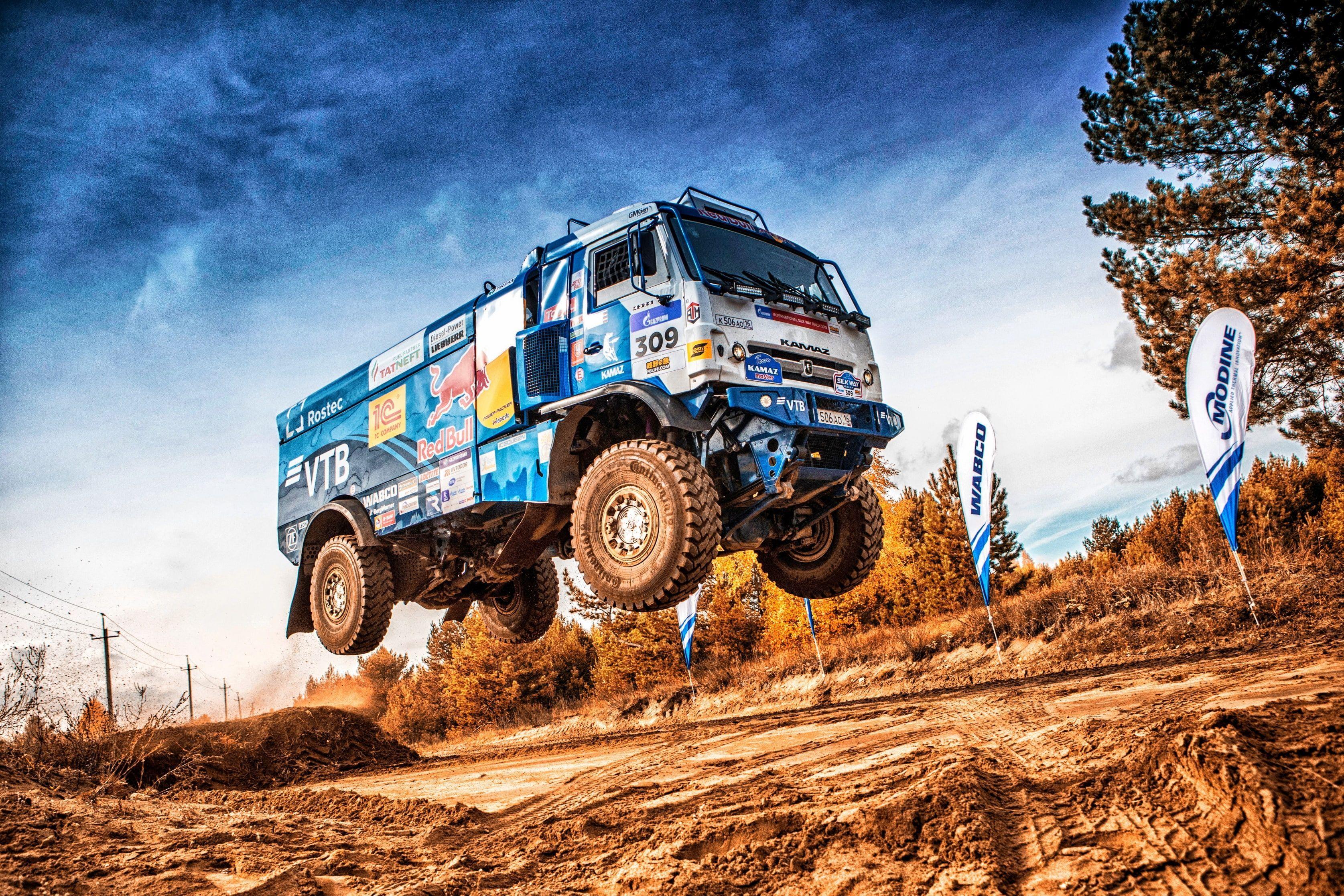 3350x2233 racing #Rally #Truck #vehicle #dirt #jumping #blue #sky #Kamaz dutch tilt K #wallpaper #hdwallpaper #desktop. Trucks, Racing, Rally
