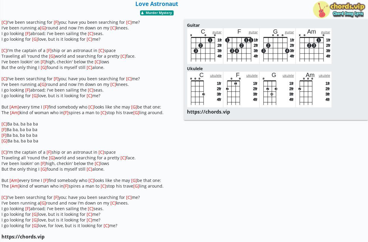 1240x814 Chord: Love Astronaut Mystery, song lyric, sheet, guitar, ukulele