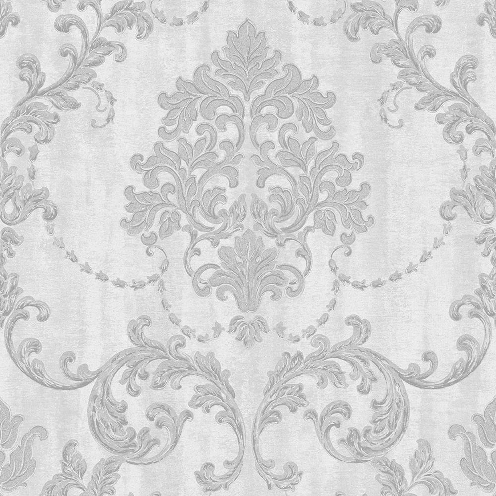 1000x1000 Grandeco Lauretta Damask Pattern Wallpaper Leaf Glitter Motif Textured Vinyl