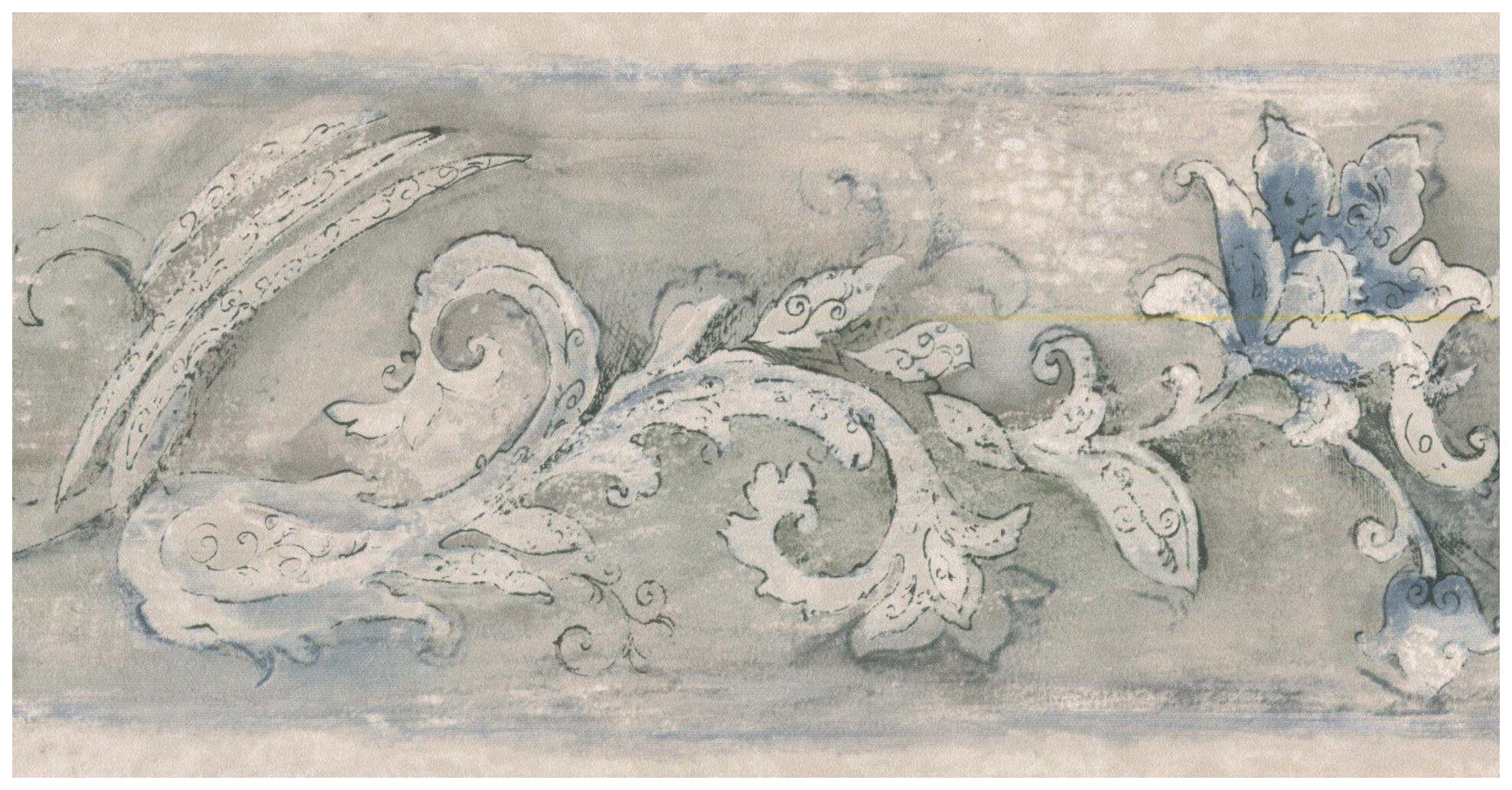 1976x1032 Charlton Home® Lemond Baroque Scroll Flower 15' L x 5 W Wallpaper Border