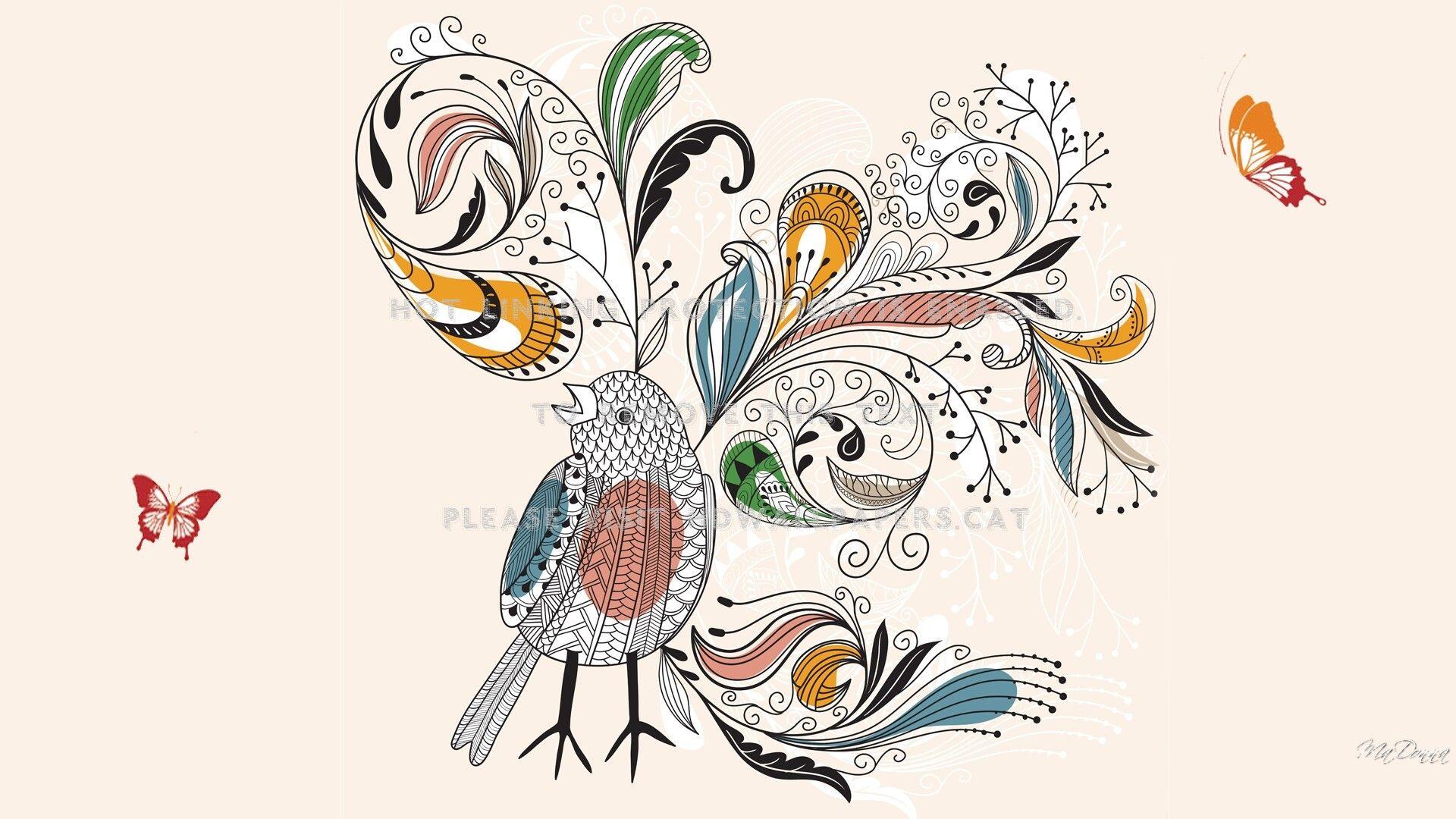 1920x1080 bird plumage vector art baroque light paint