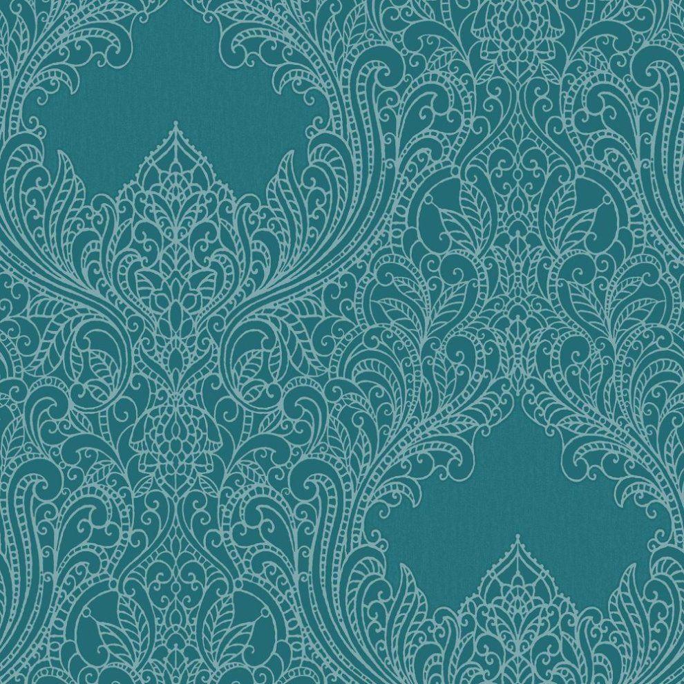 990x990 Rasch Damask Pattern Wallpaper Floral Leaf Motif Embossed Metallic Glitter 308518 on OnBuy