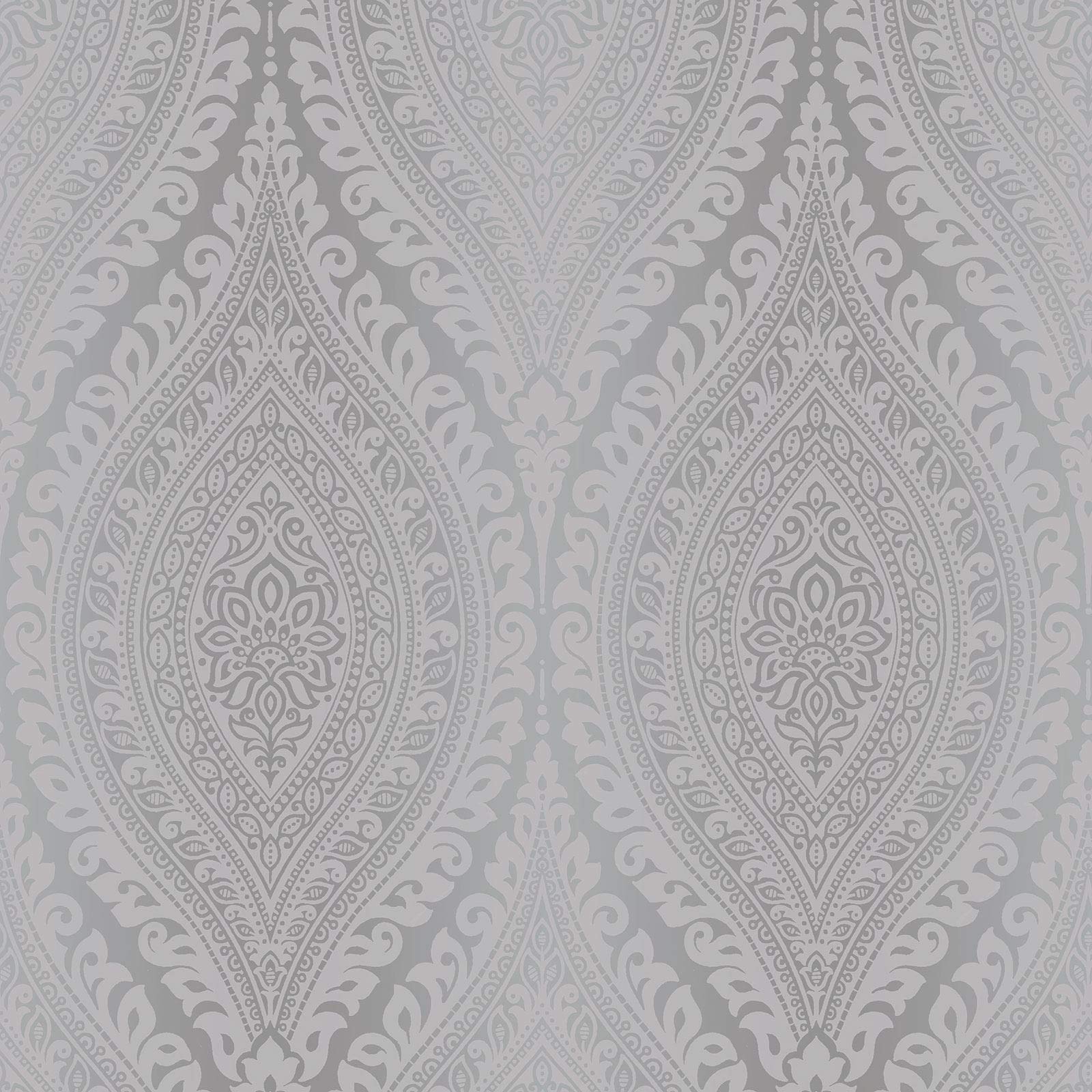 1600x1600 Grandeco Kismet Damask Pattern Wallpaper Metallic Glitter Motif Art Deco (Silver A17703)- Buy Online in Botswana