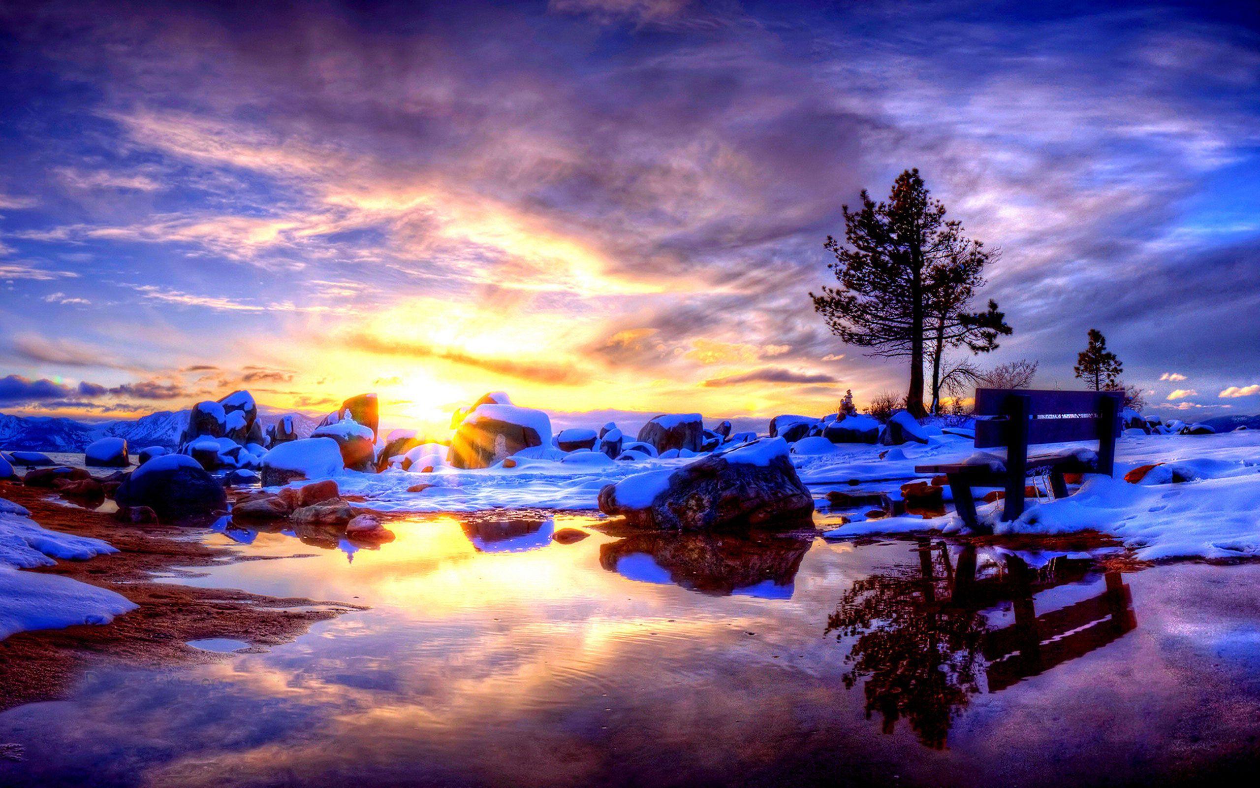 2560x1600 Winter Landscape [2560 x 1600] Unknown Photographer. Beach sunset wallpaper, Winter landscape, Winter desktop background
