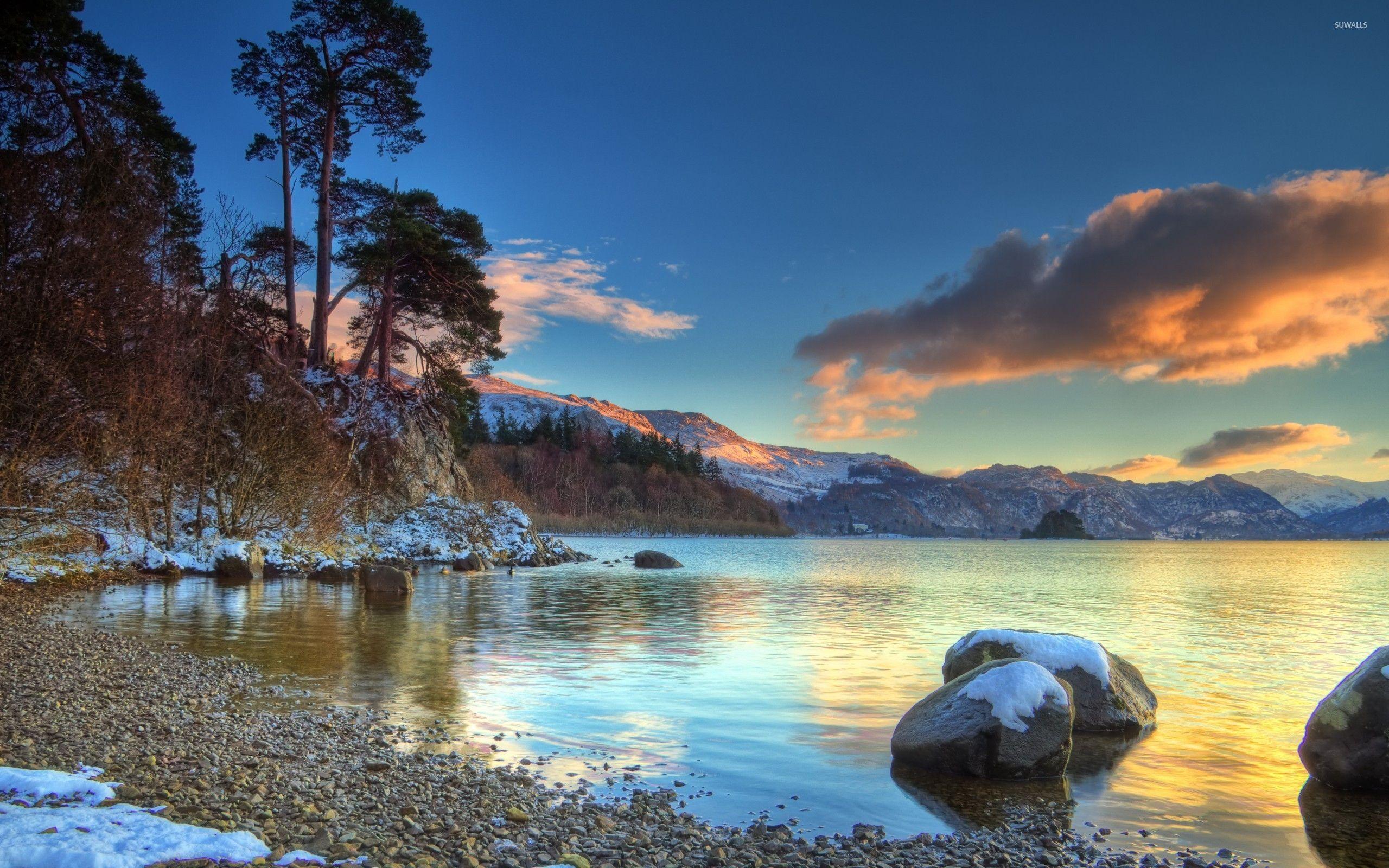 2560x1600 Beautiful winter sunset at the lake wallpaper wallpaper