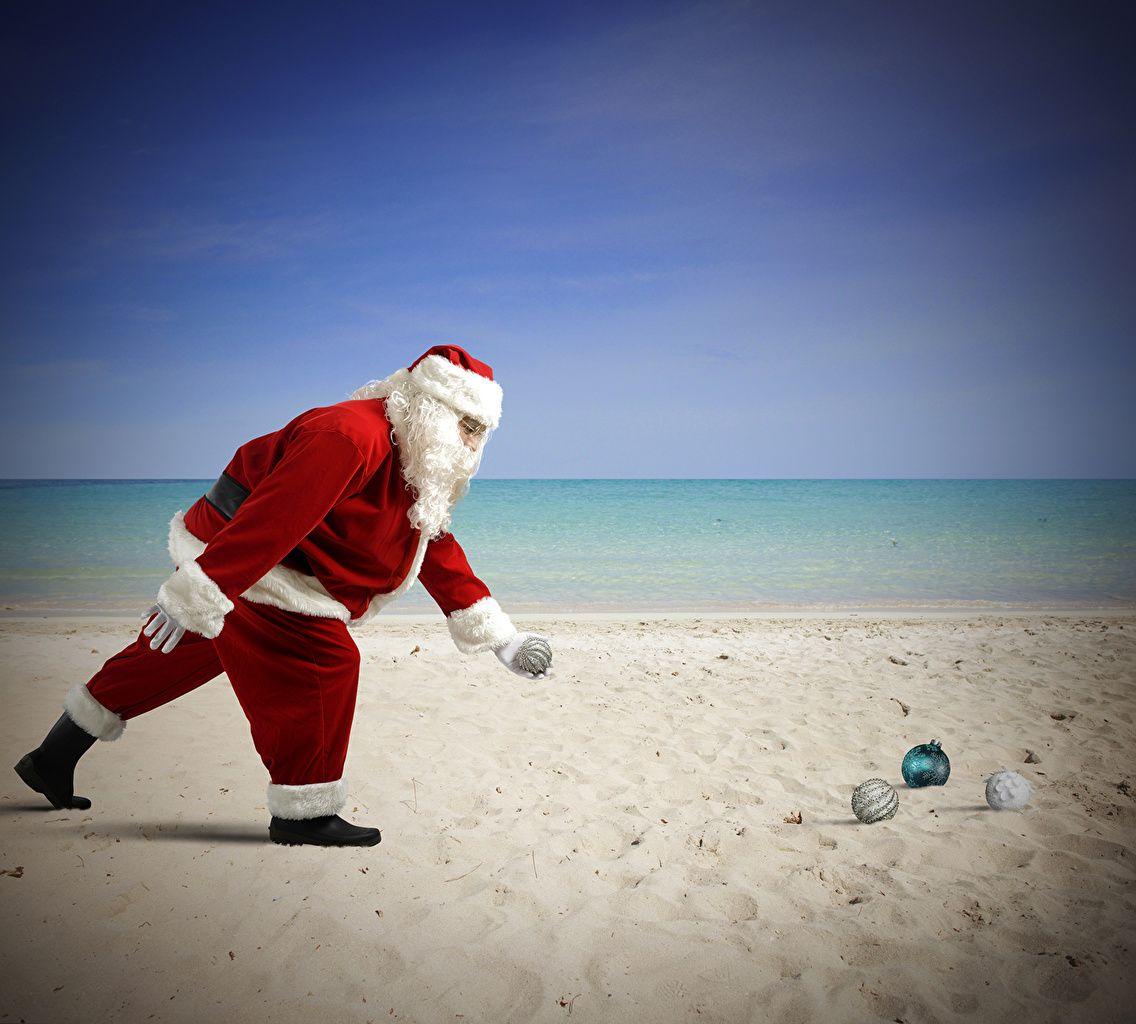 1136x1024 Desktop Wallpaper Christmas Beard beaches Sea Winter hat Santa