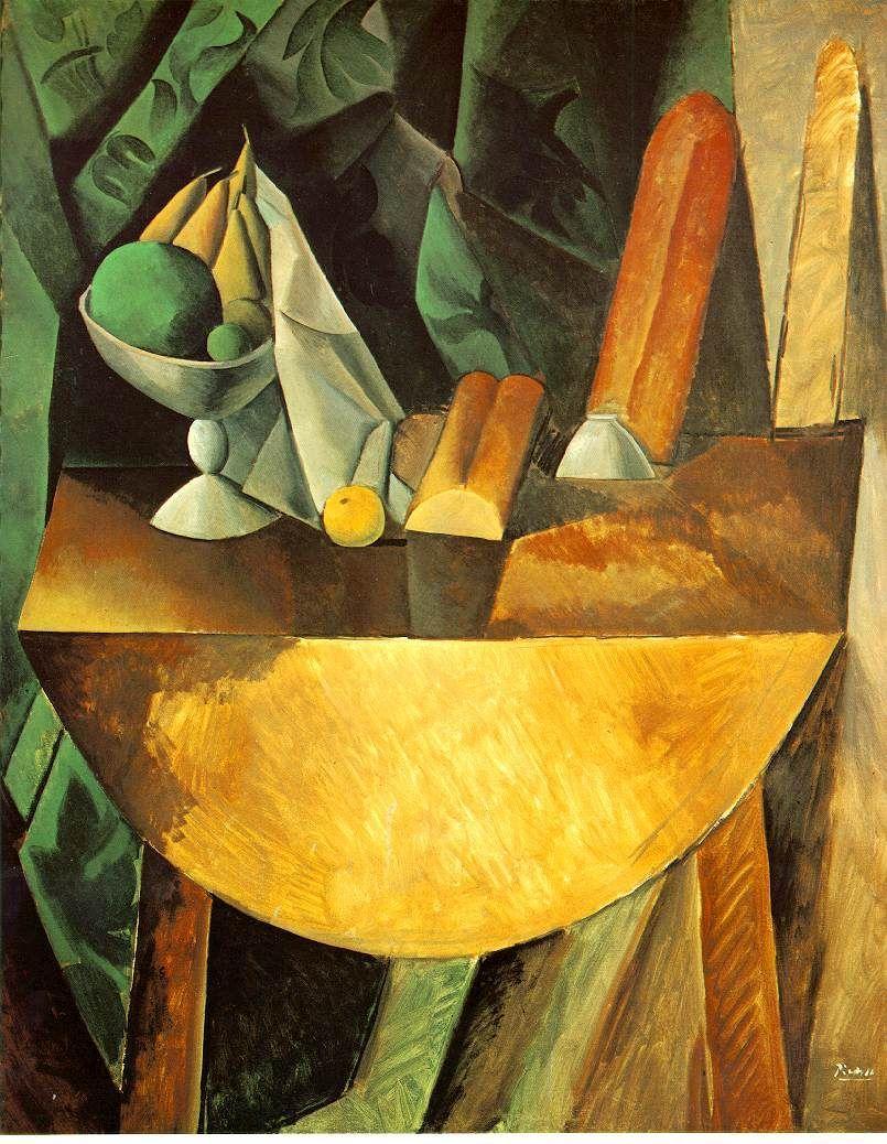 805x1038 Pablo Picasso Bread and Fruit Dish on a Table painting. Pablo picasso art, Pablo picasso paintings, Picasso cubism