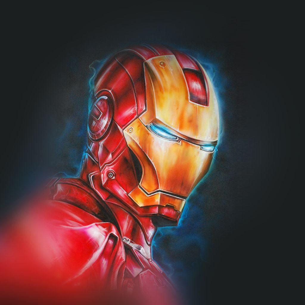 1024x1024 Ironman Portrait Art Bokeh iPad Wallpaper Free Download