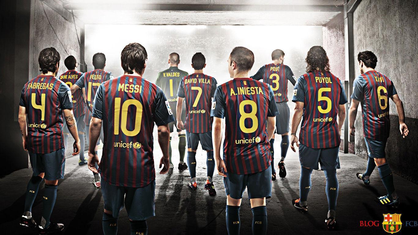 1366x768 Barcelona Squad Wallpaper
