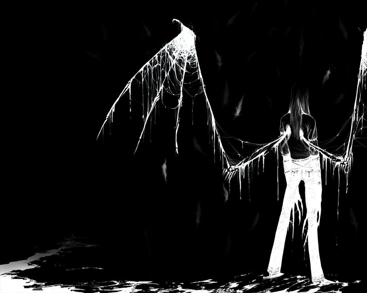 1280x1024 Angel Black Dark Monochrome White Wallpaper:1280x1024