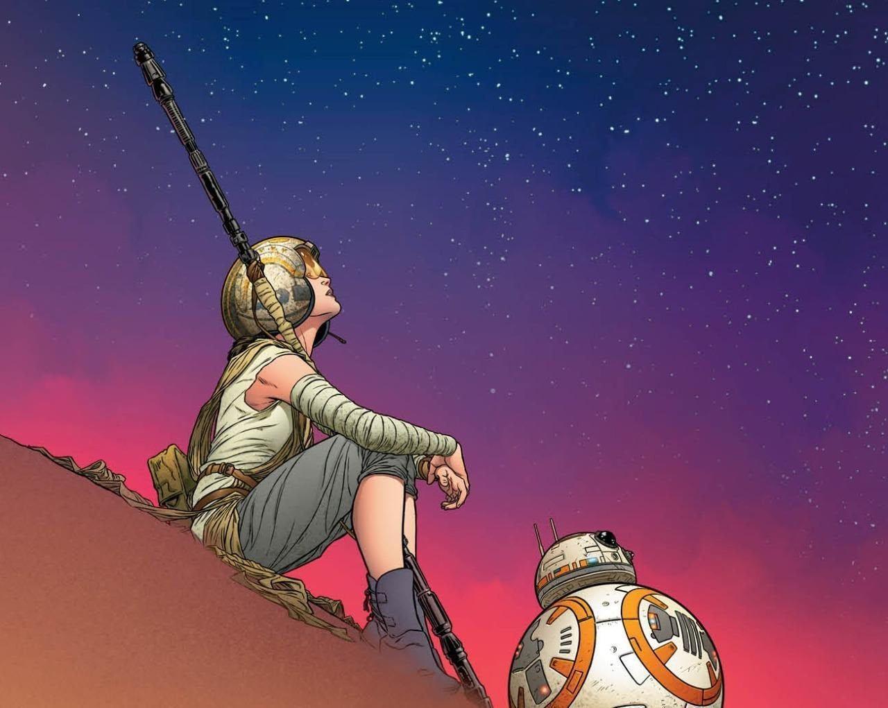 1280x1021 Rey stargazing on the sand dunes of Jakku