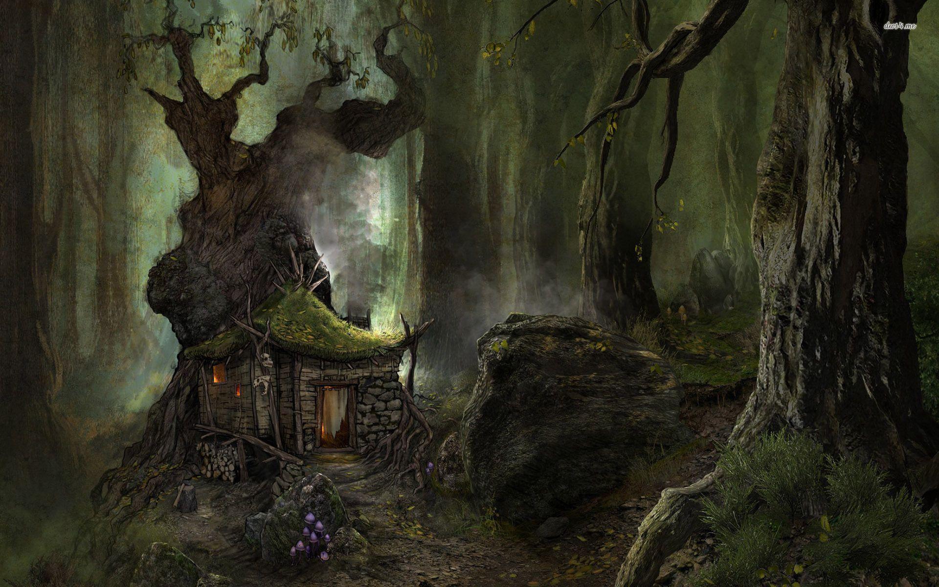 1920x1200 Small House In The Scary Forest Wallpaper Fantasy Wallpaper Scary Castle Wallpaper Wallpaper Hd Free Download For Androi. Forest Wallpaper, Fantasy Art, Fantasy