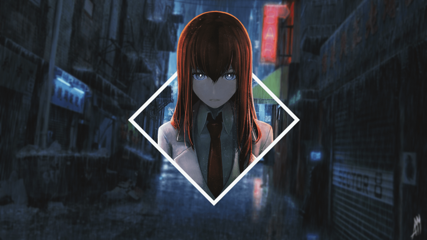 1366x768 Download 1366x768 Makise Kurisu, Steins Gate, Raining, Streets Wallpaper for Laptop, Notebook