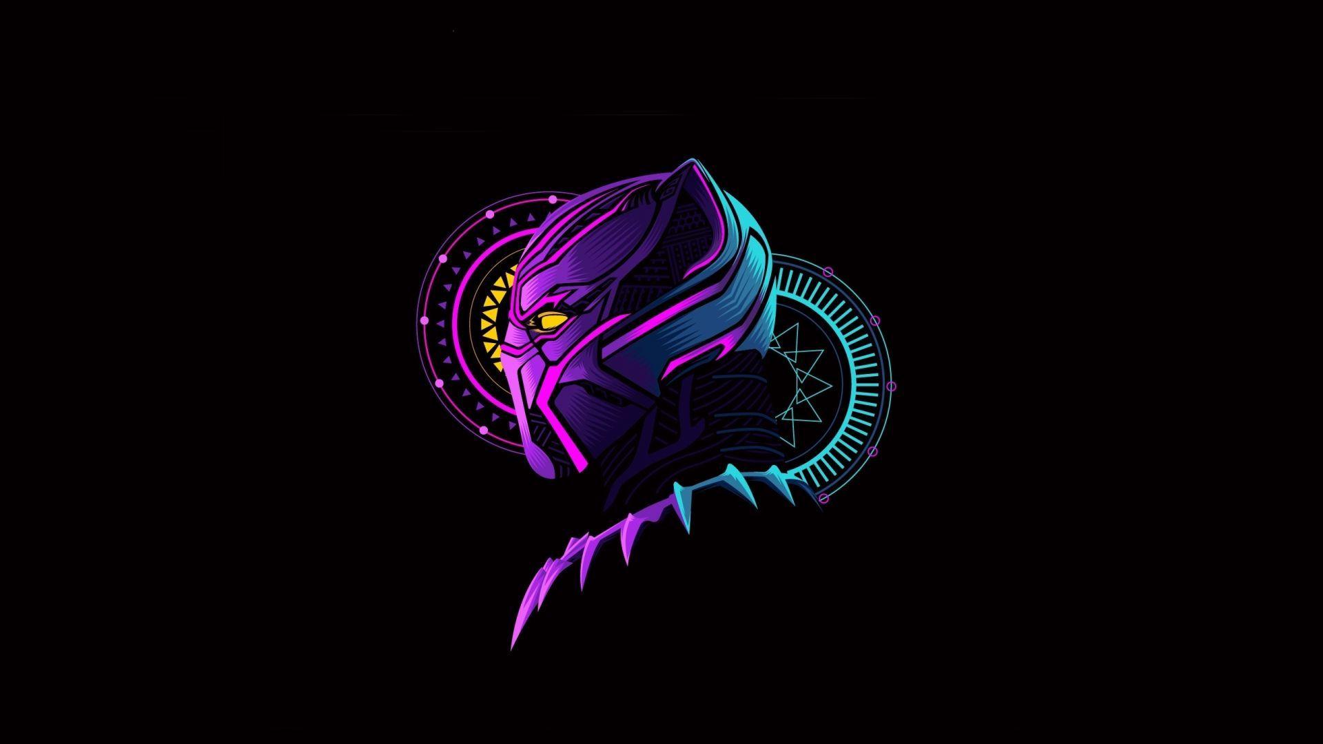 1920x1080 Desktop wallpaper black panther, glow, mask, minimal art, HD image, picture, background, 8ce323