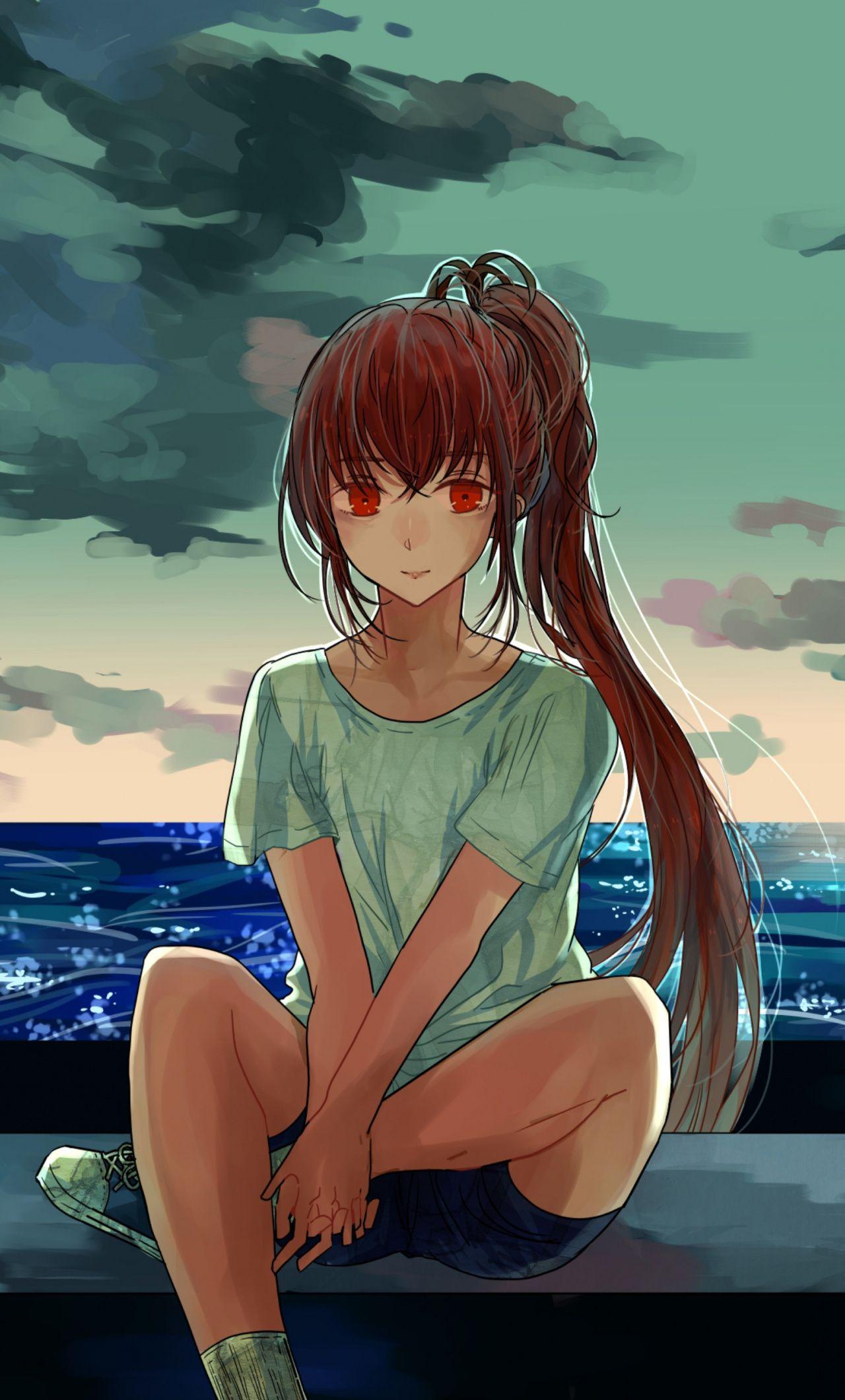 1280x2120 Download Outdoor, seashore, anime girl, cute wallpaper, 1280x iPhone 6 Plus