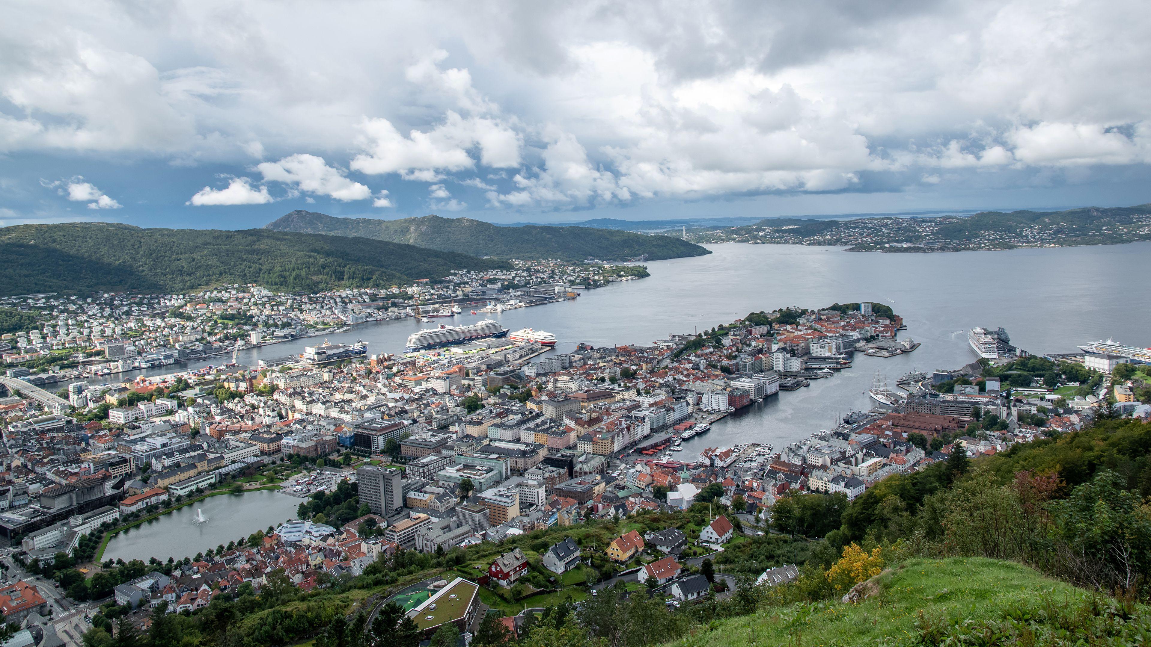 3840x2160 Desktop Wallpaper Cities Norway Coast Berth Rivers Bergen 3840x2160