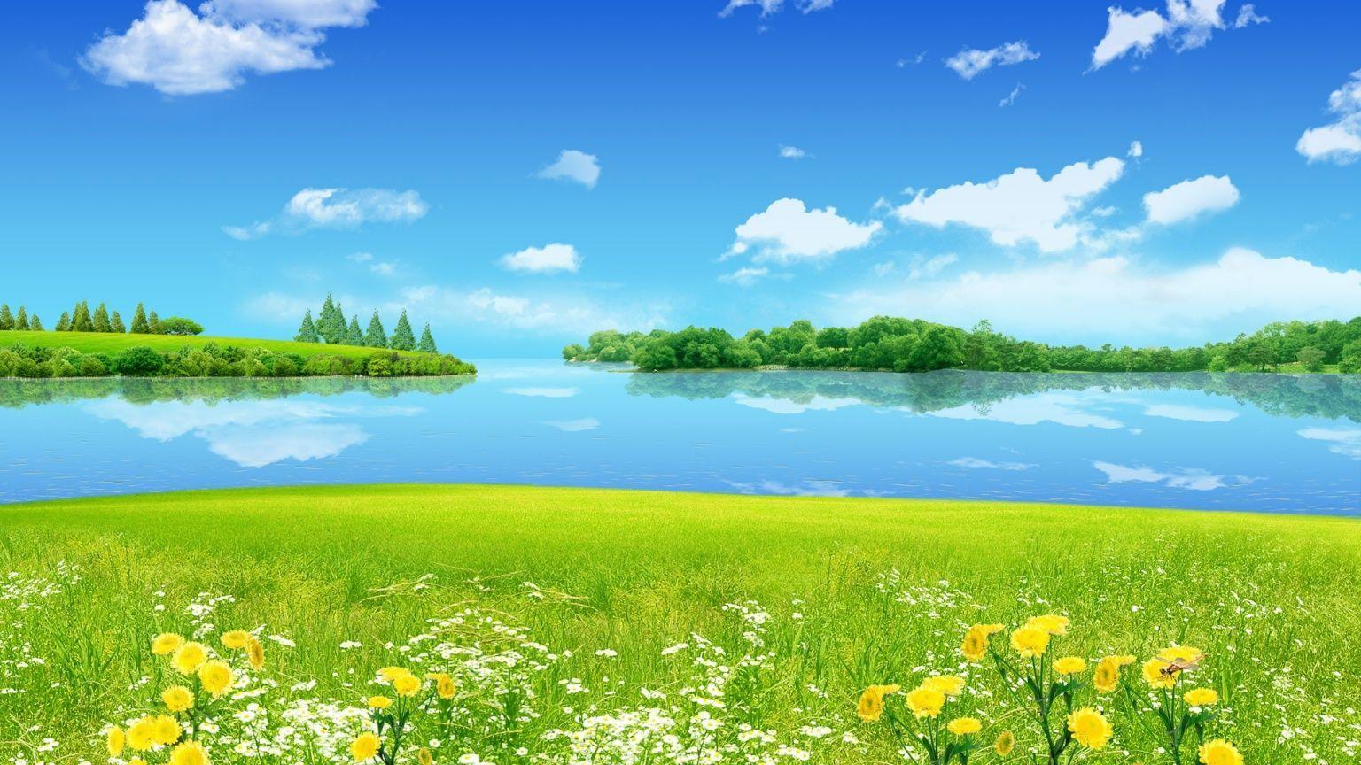 1536x864 Wonderful Blue Sky Green Grass Wallpaper Free HD Wallpaper. Beautiful nature wallpaper, HD nature wallpaper, Landscape wallpaper